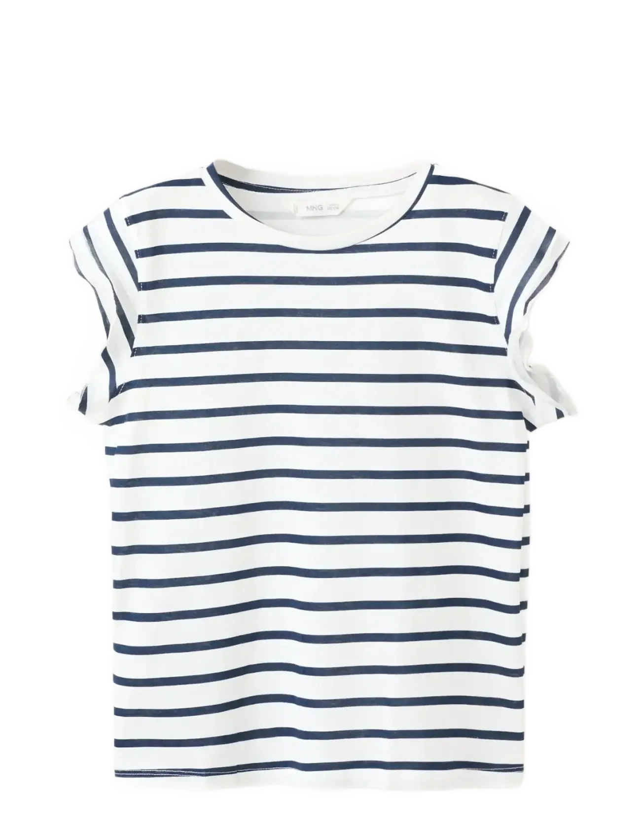 Mango Ruffled Striped T-Shirt, Børn, Flæset Stribet T-shirt, Hvid, Str: 9-10