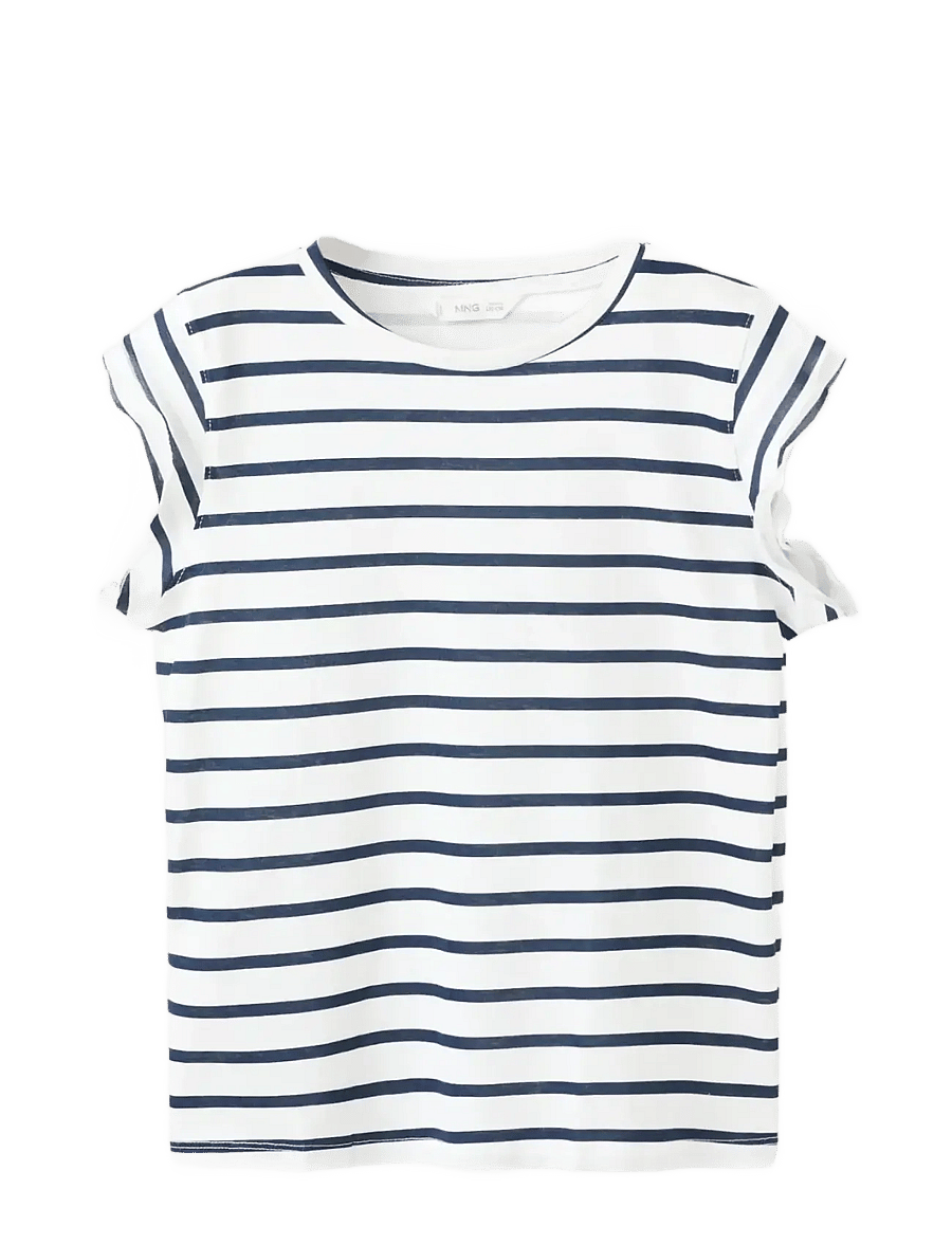 Mango - Ruffled striped t-shirt - kortærmede t-shirts - navy - 0
