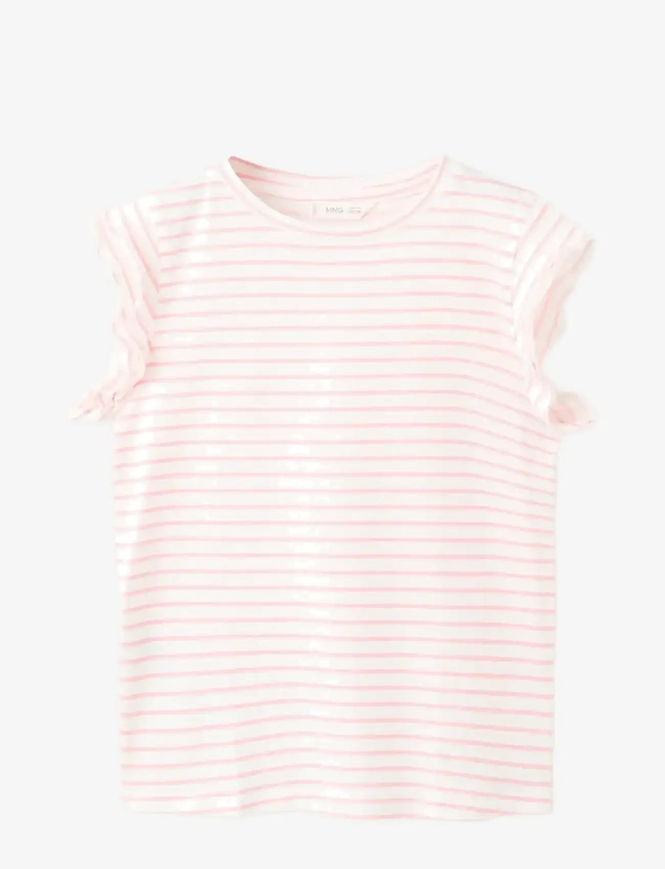 Mango - Ruffled striped t-shirt - kortærmede t-shirts - pink - 0