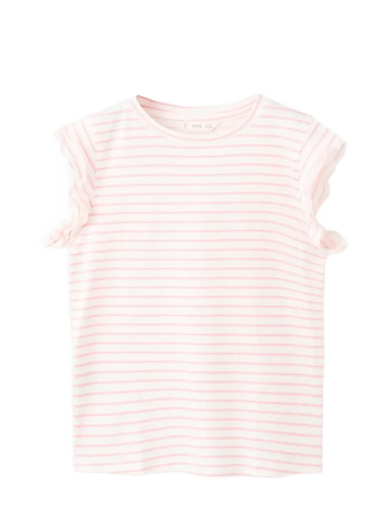 Mango Ruffled striped t-shirt - Oberteile - PINK / pink/rose