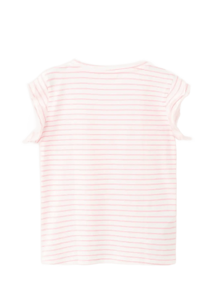 Mango - Ruffled striped t-shirt - kortärmade t-shirts - pink - 1