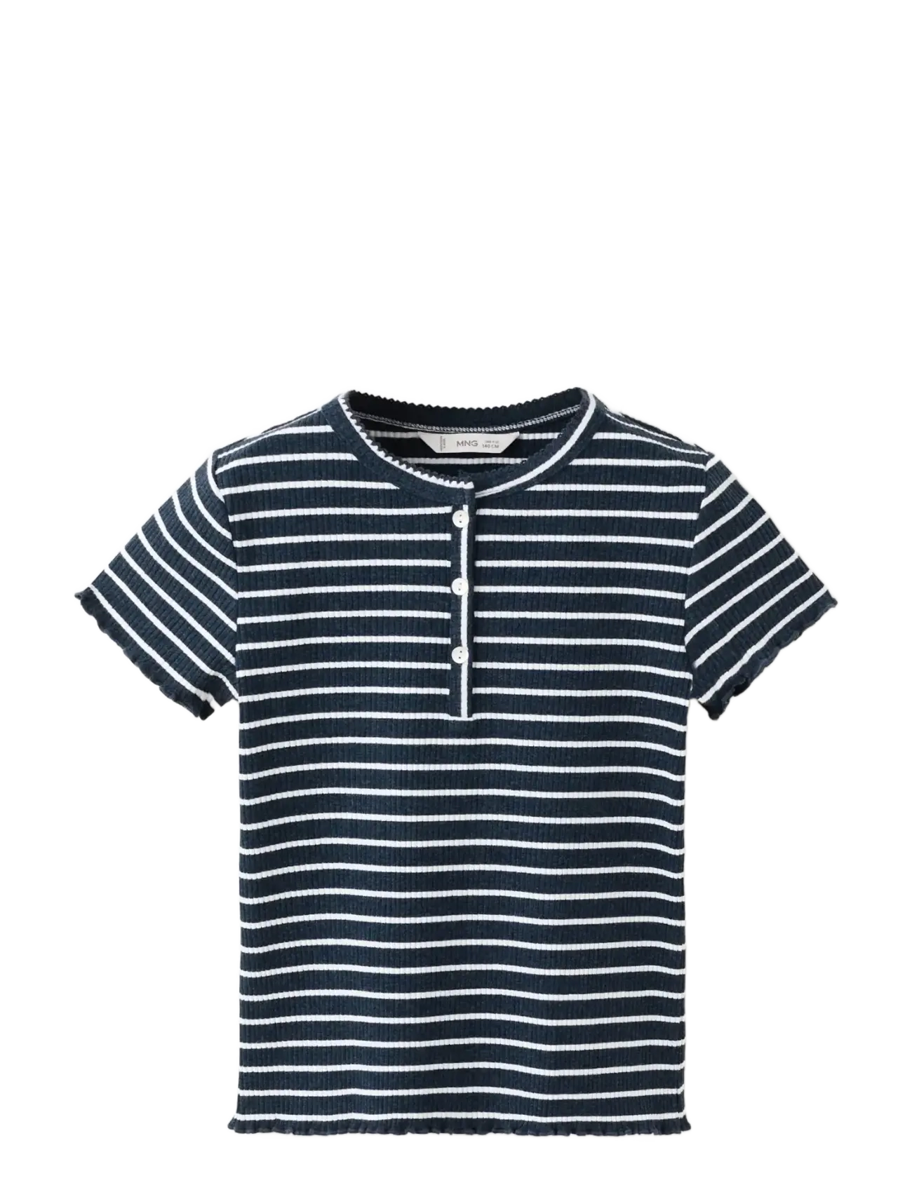 Mango Striped Jersey T-Shirt, Børn, Stribet Ribbet Henley T-shirt, Navy, Str: 9-10