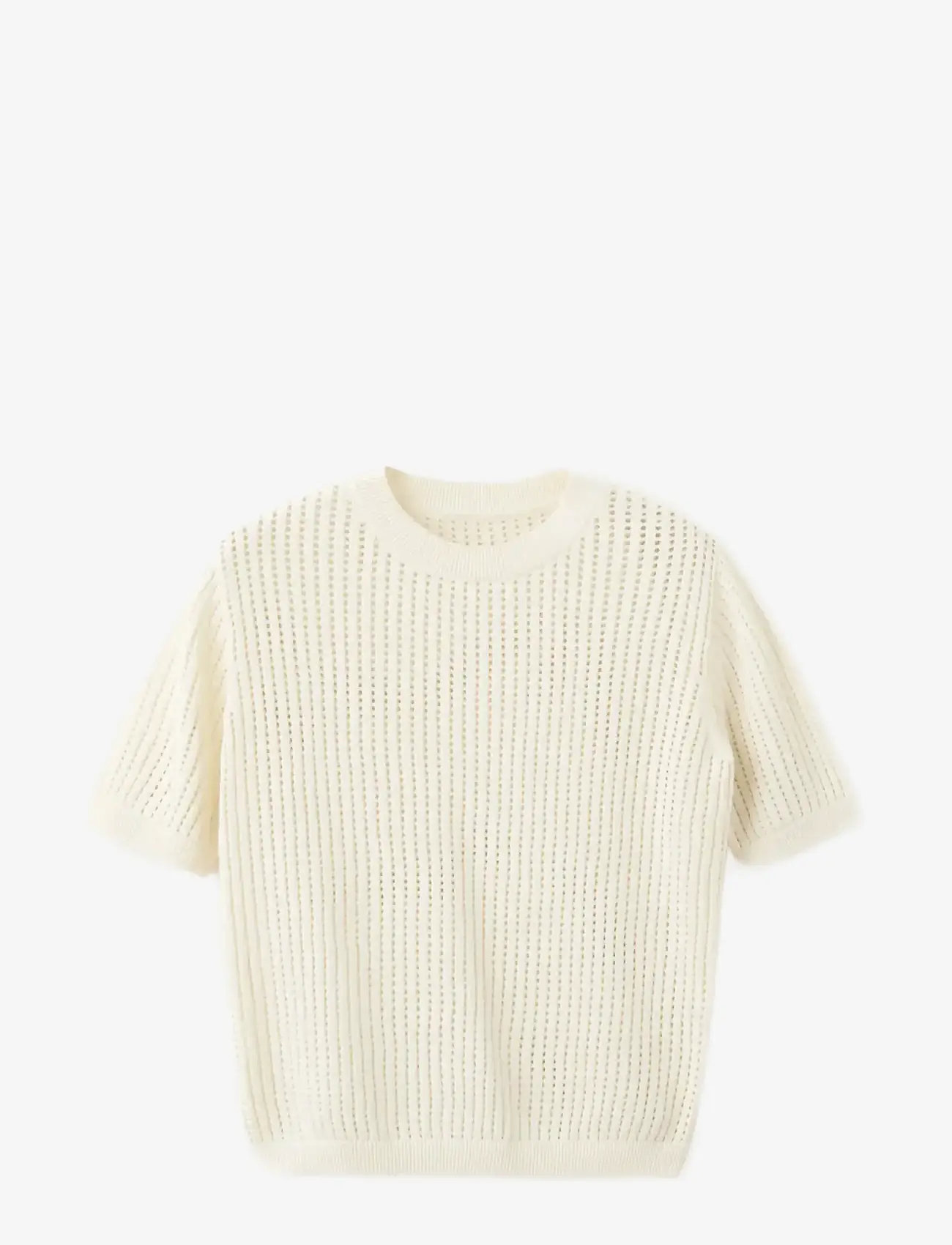 Mango - Short-sleeved openwork knitted sweater - jumpers - light beige - 1