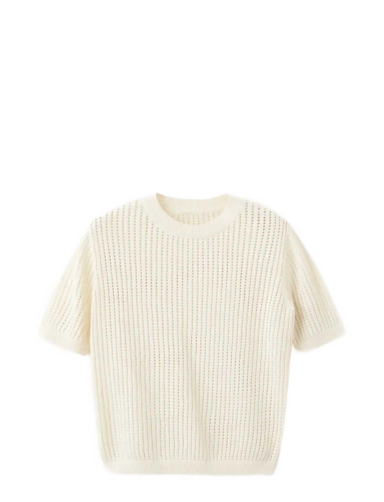 Mango Short-sleeved openwork knitted sweater - Tøj - LIGHT BEIGE / cream