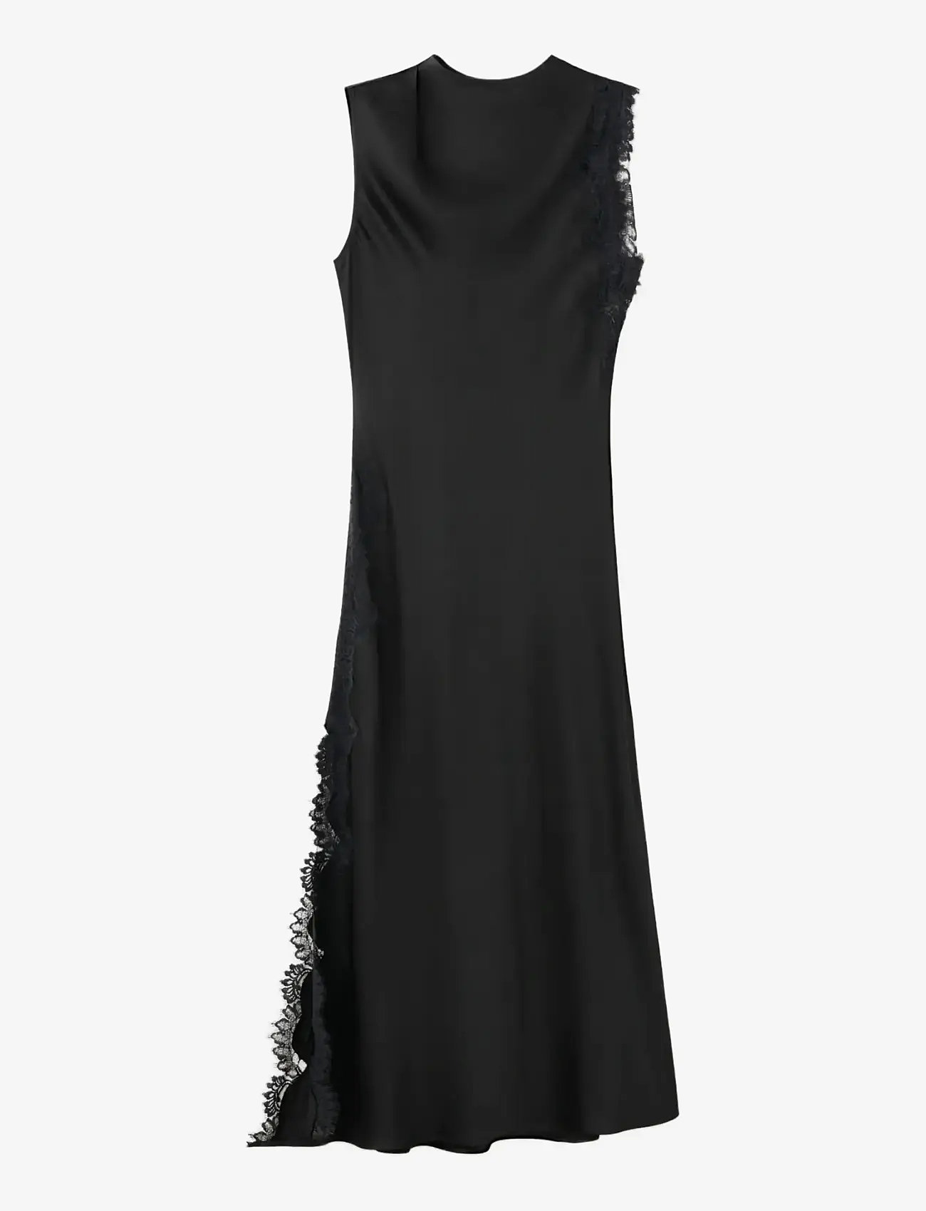 Mango - Satin dress with lace details - slip dresses - black - 1