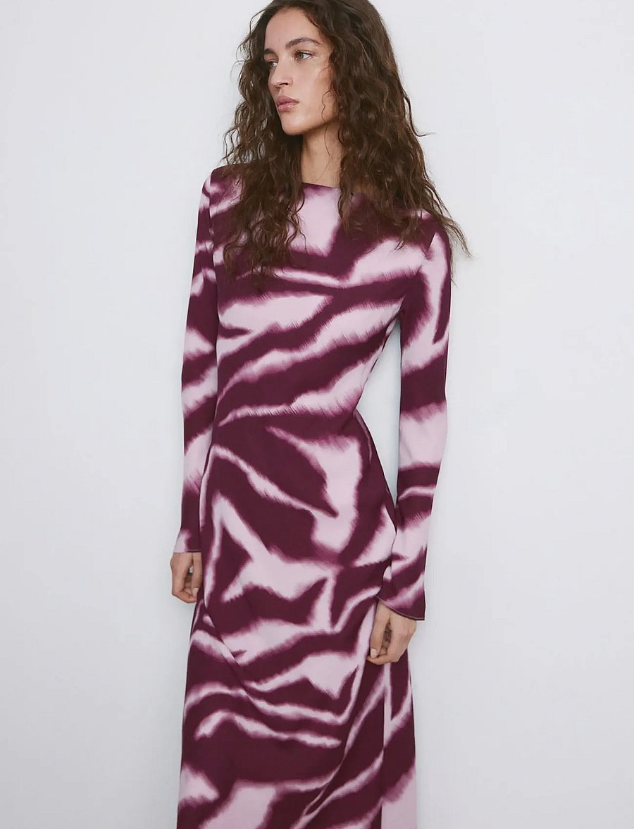 Mango - A-line animal-print dress - midiklänningar - lt-pastel purple - 0