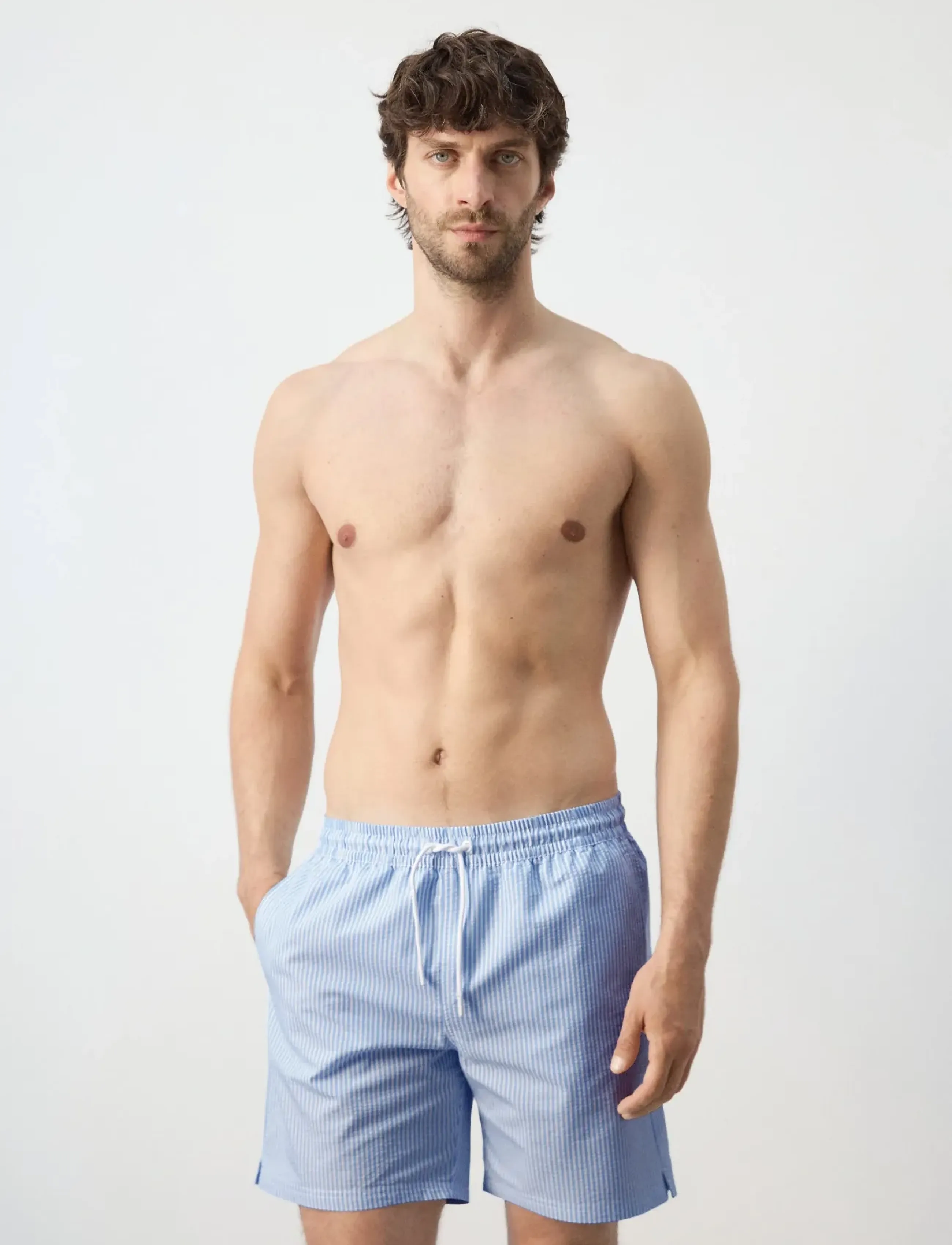 Mango Seersucker swimming trunks - Mango - LT-PASTEL BLUE / white