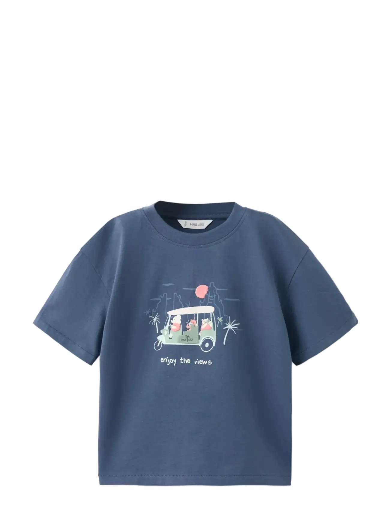 Mango Printed cotton-blend t-shirt - Oberteile - MEDIUM BLUE / blue