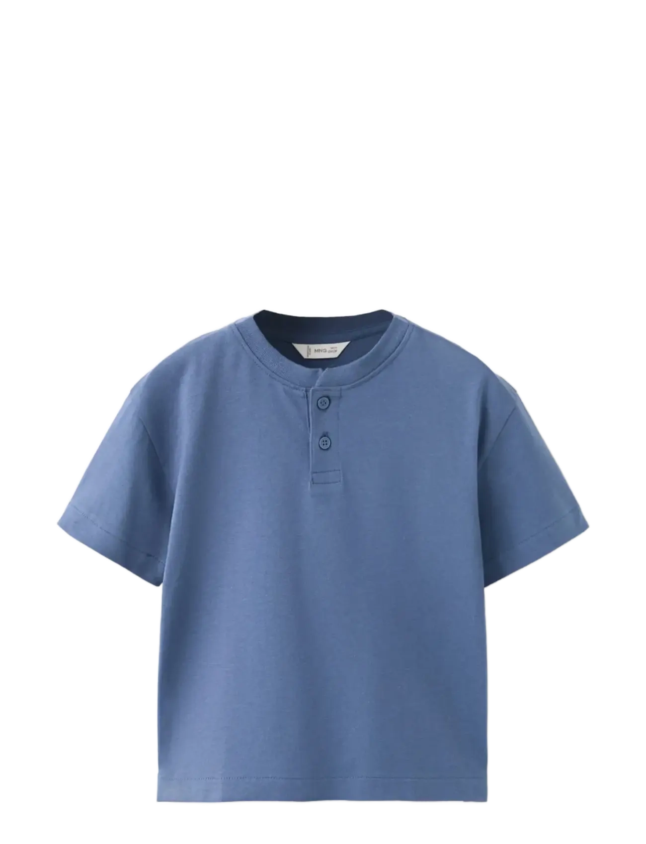 Mango Buttoned Cotton T-Shirt, 3-4, T-shirts, Blau - Short-sleeved, Kinder