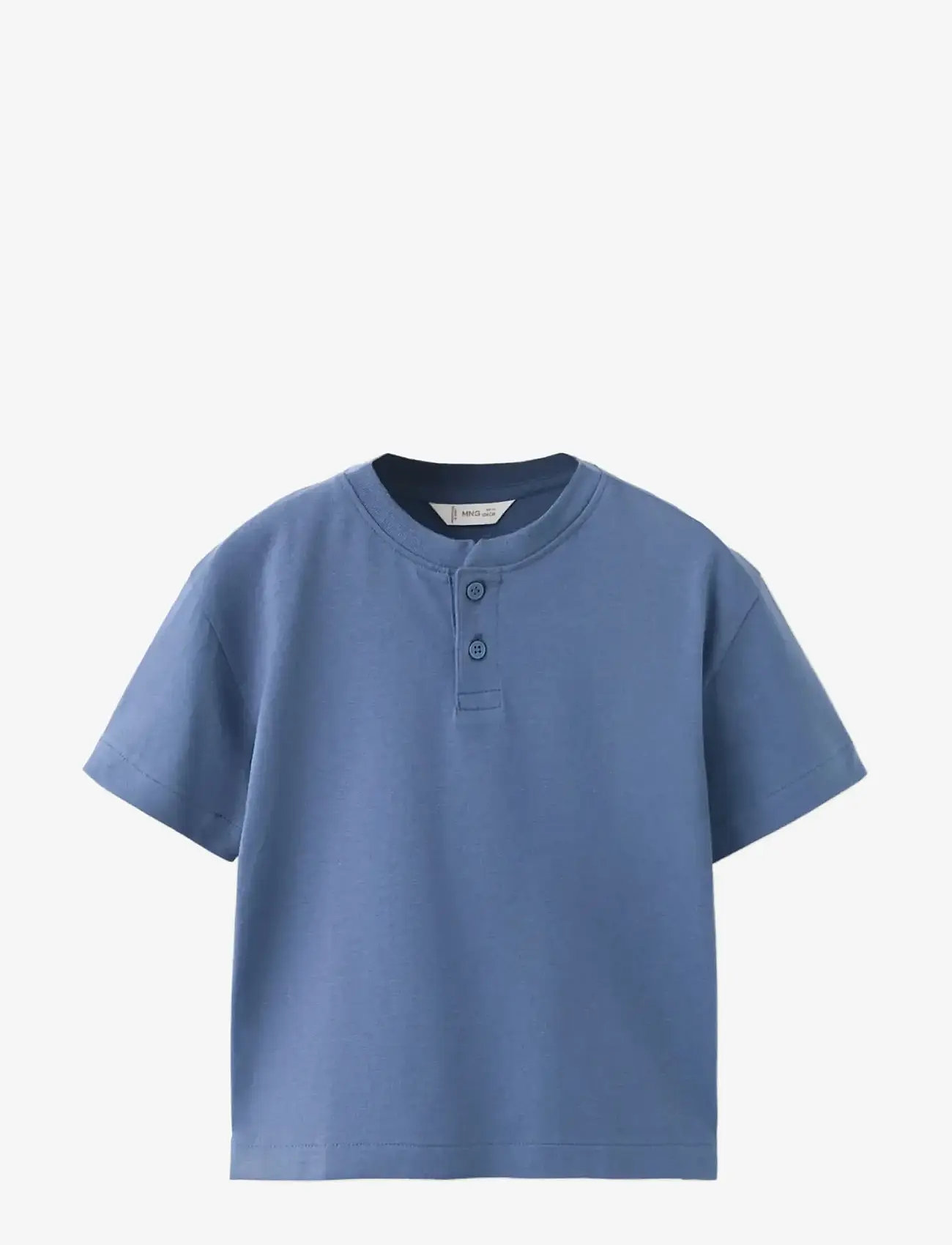 Mango - Buttoned cotton T-shirt - kortærmede t-shirts - medium blue - 0