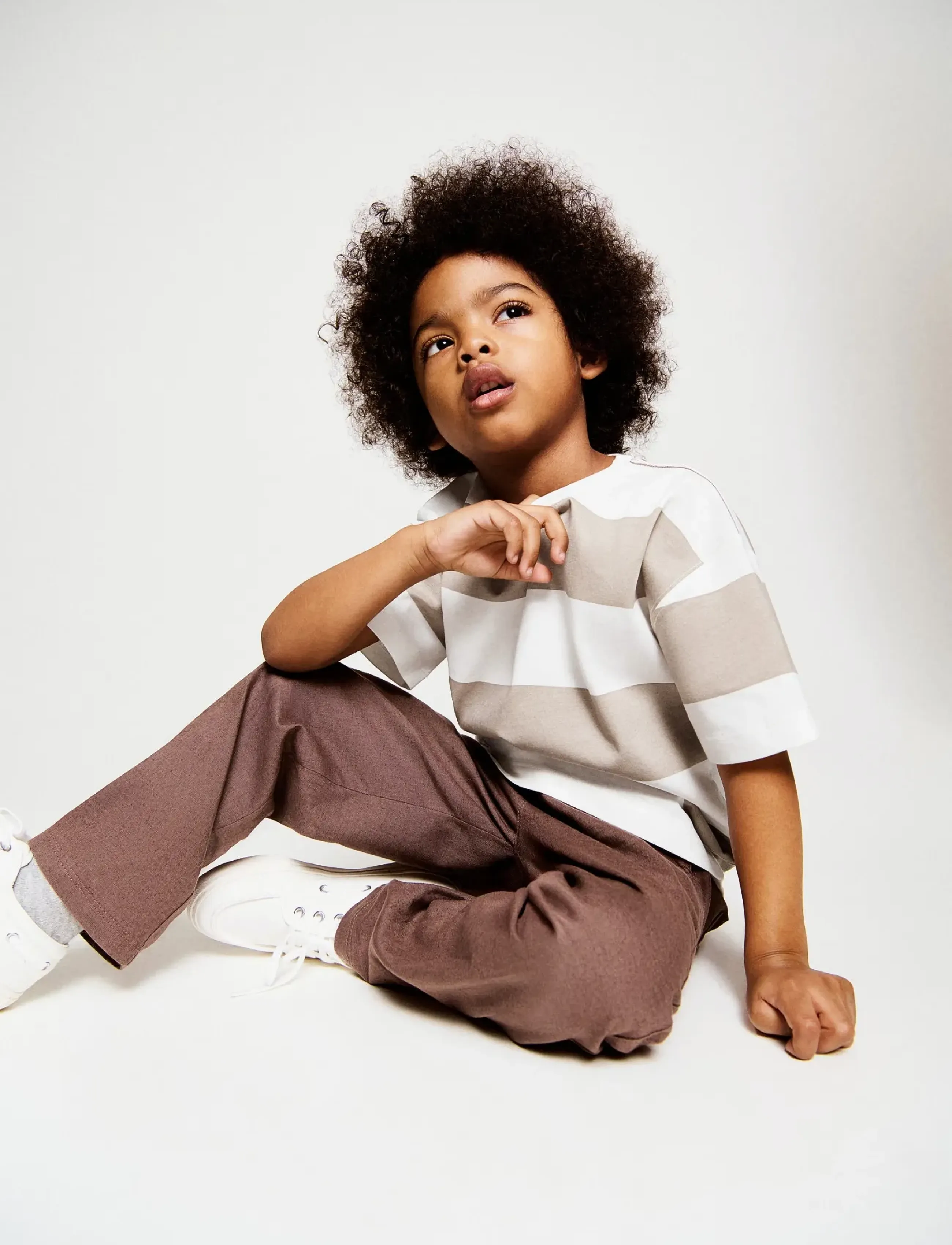 Mango 100% cotton striped t-shirt - Oberteile - MEDIUM BROWN / beige