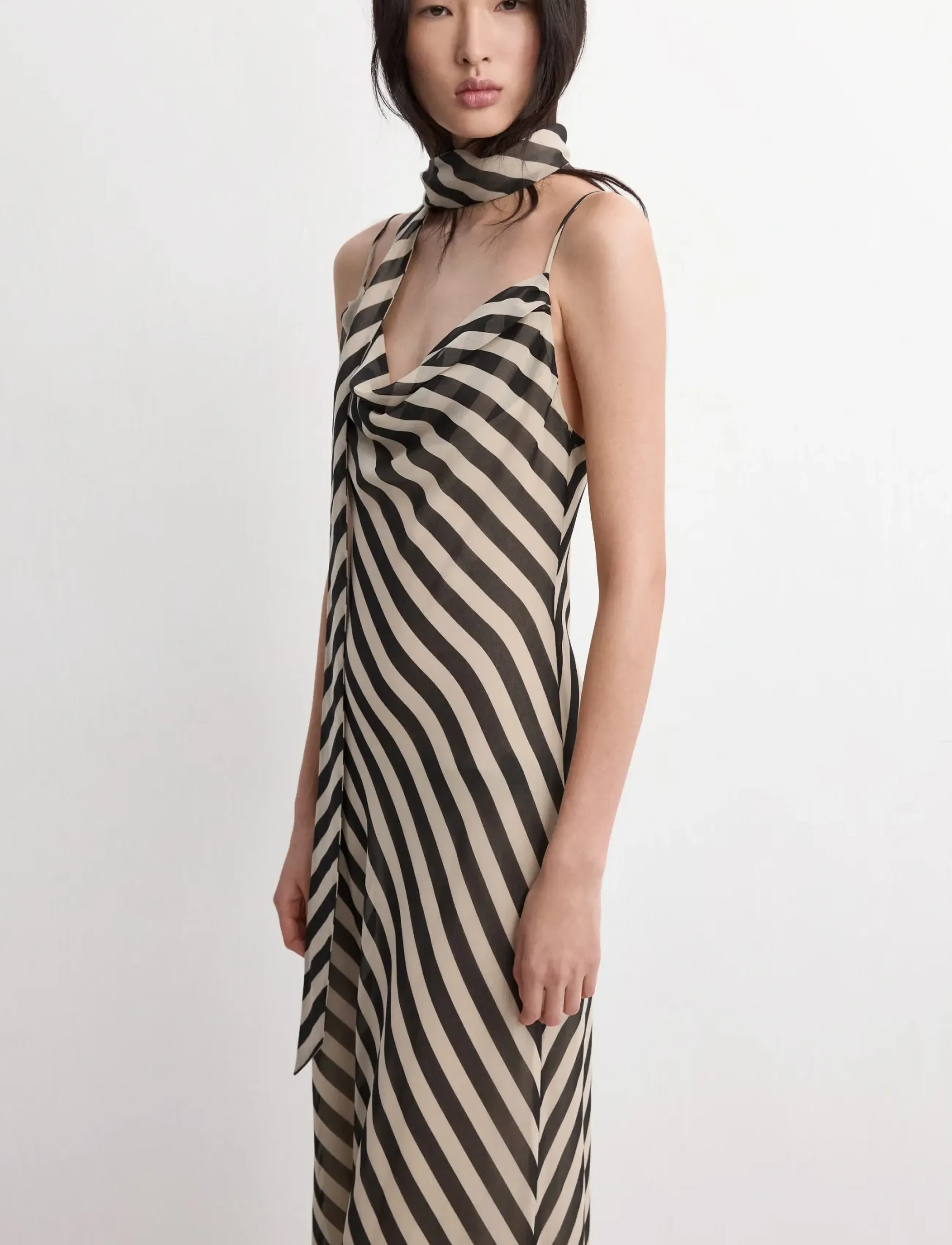 Mango Printed dress with foulard - Kleider - LIGHT BEIGE / brown