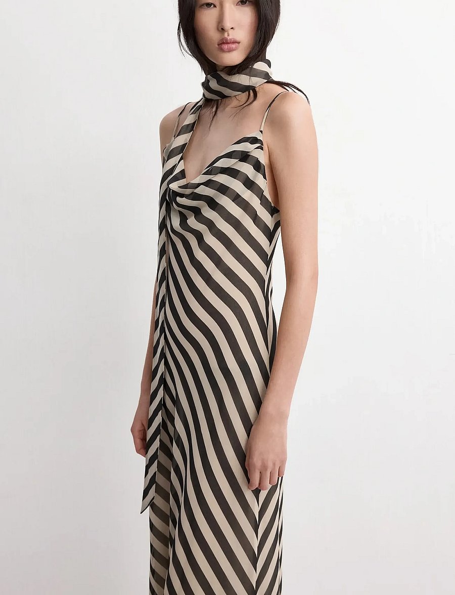 Mango - Printed dress with foulard - aftonklänningar - light beige - 0