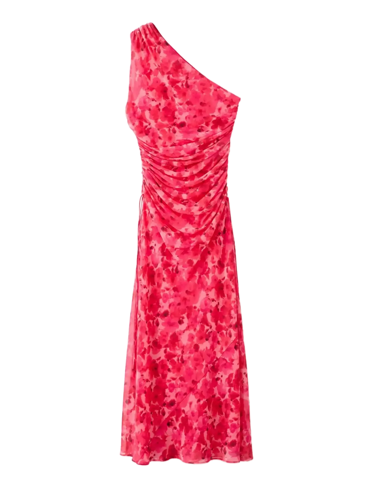 MANGO Asymmetrical Floral-Print Kleid Rot - XS - Damen