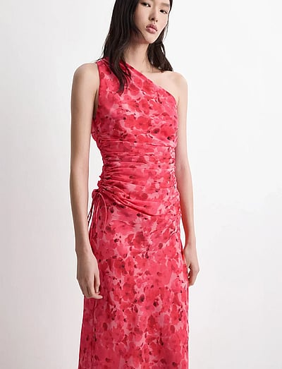 Mango Asymmetrical floral-print dress - Mekot - RED / red