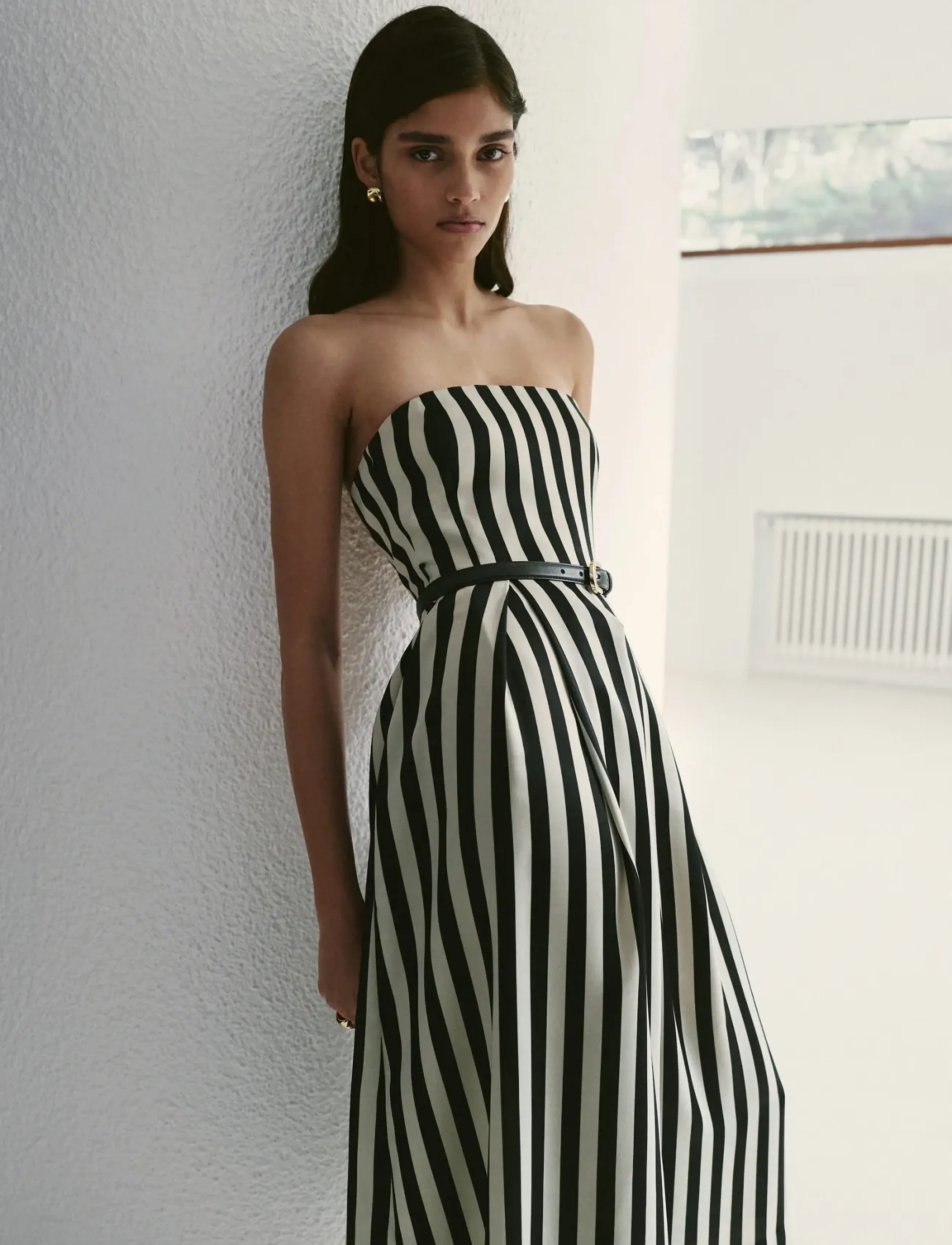 Mango Belt striped dress - Modetrends - BLACK / black