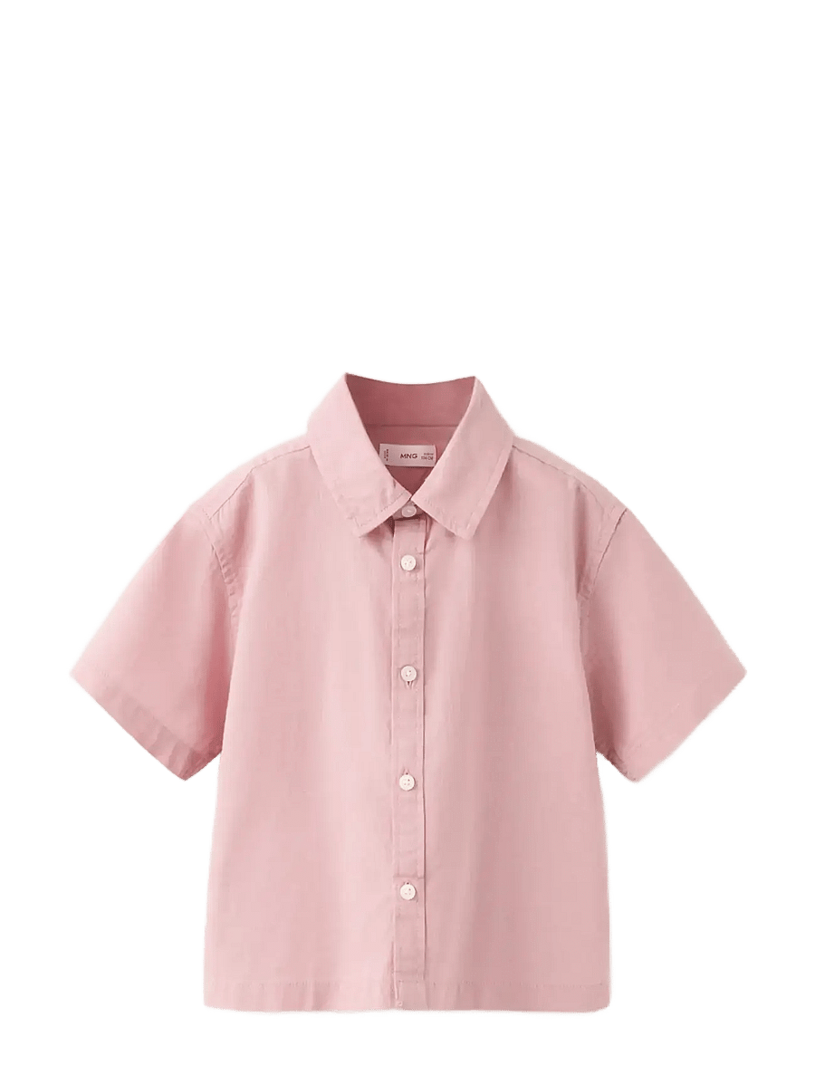 Mango - Linen-cotton blend shirt - kortärmade skjortor - pink - 0