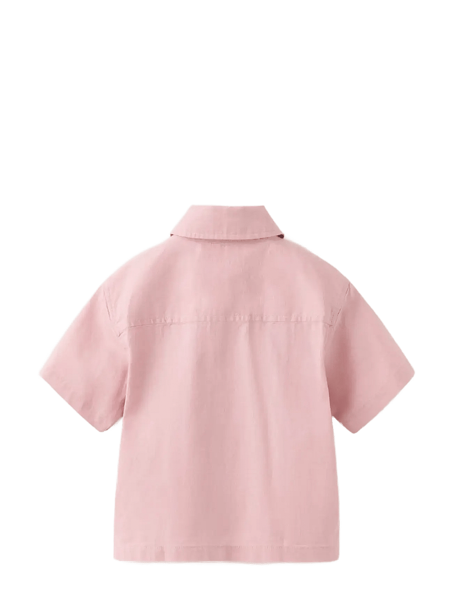 Mango - Linen-cotton blend shirt - kortärmade skjortor - pink - 1
