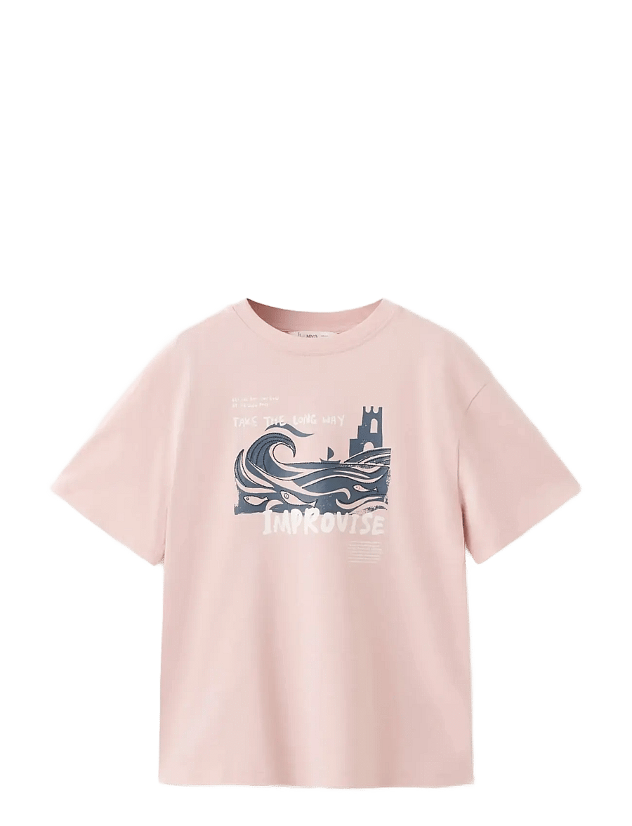 Mango - Printed cotton-blend t-shirt - kortärmade t-shirts - pink - 1