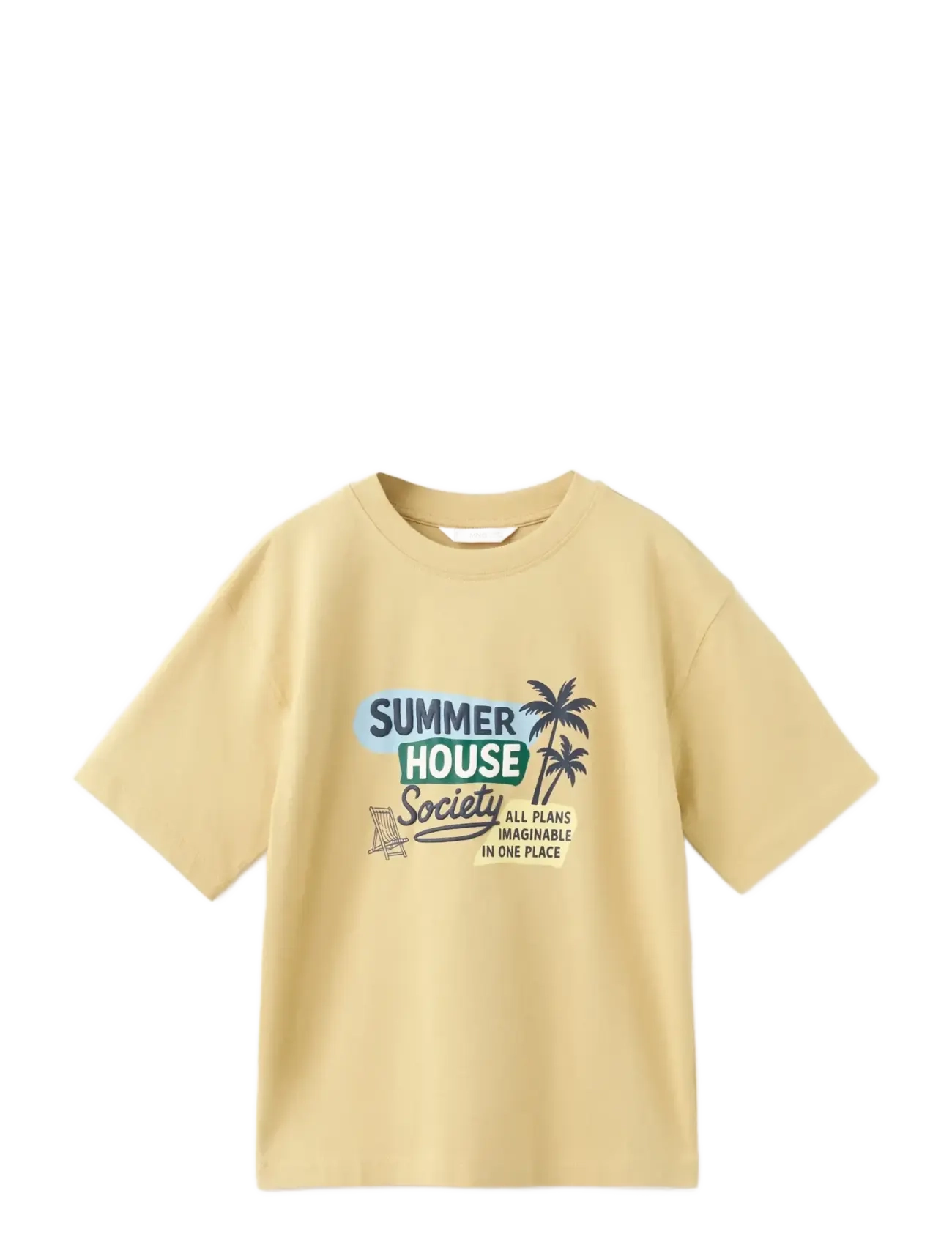 Mango Printed Cotton-Blend T-Shirt, Børn, Printet T-shirt, Gul, Str: 11-12