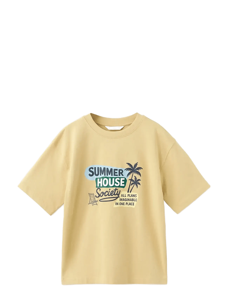 Mango - Printed cotton-blend t-shirt - kurzärmelige - medium yellow - 0