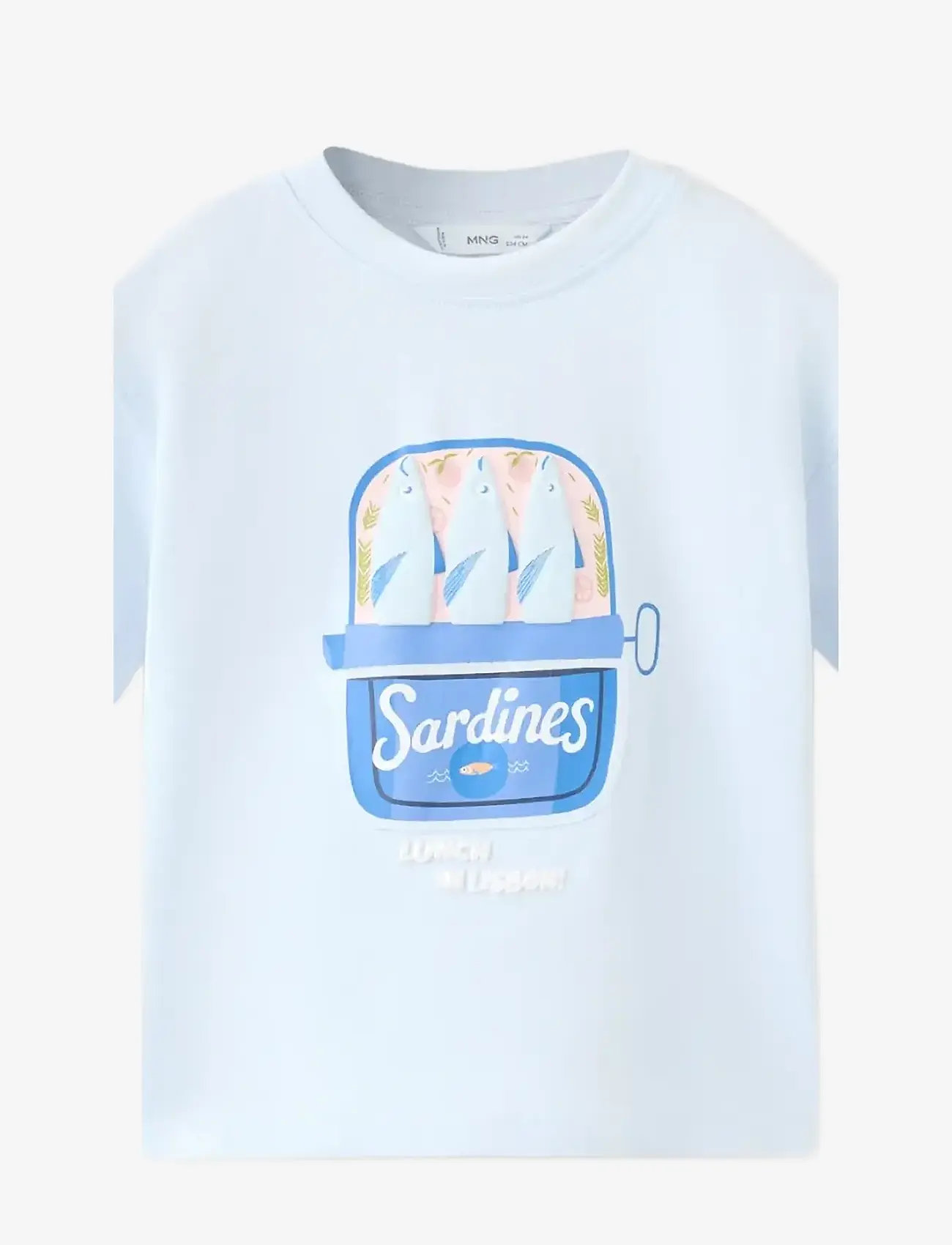 Mango - Printed cotton-blend t-shirt - kurzärmelige - lt-pastel blue - 0