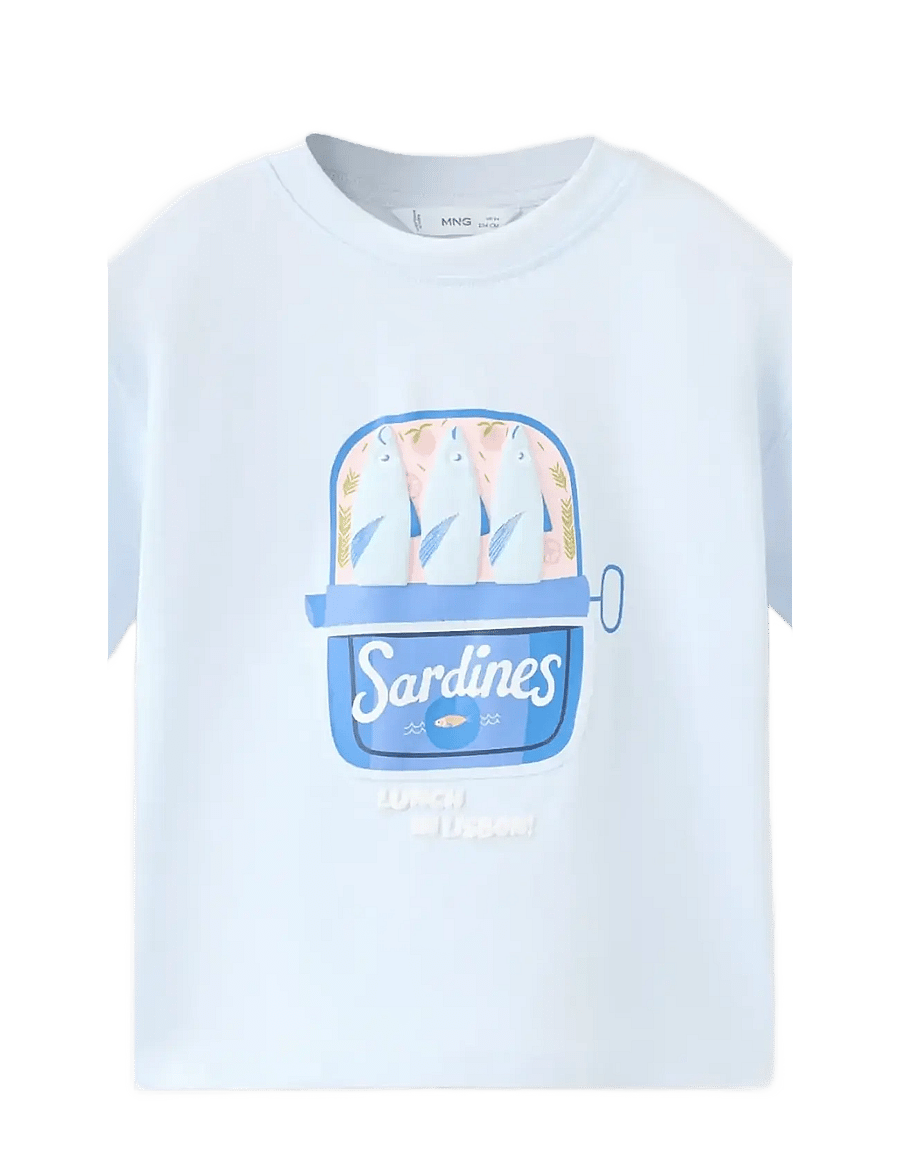 Mango - Printed cotton-blend t-shirt - kortärmade t-shirts - lt-pastel blue - 0