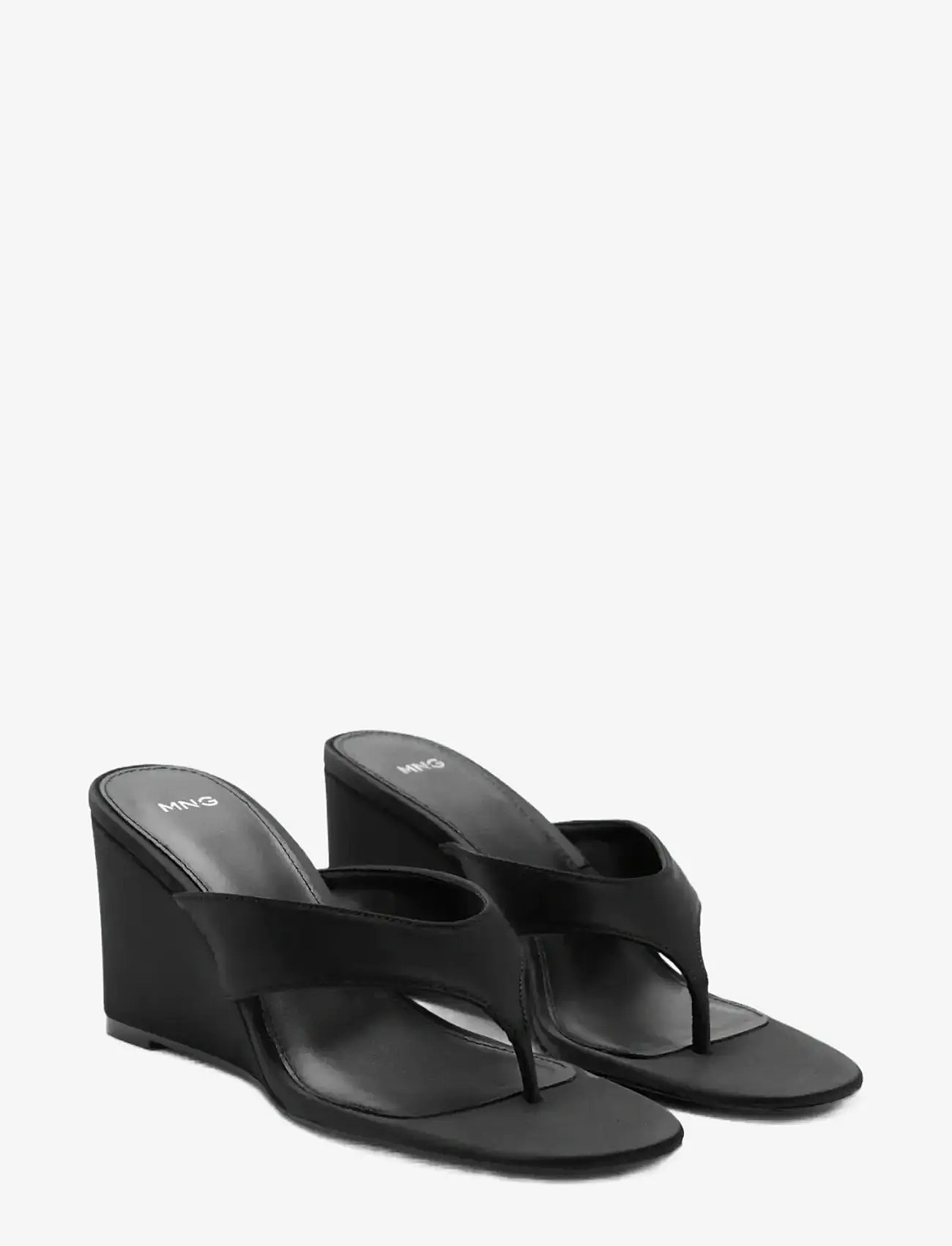 Mango - Satin strap wedge sandal - black - 1