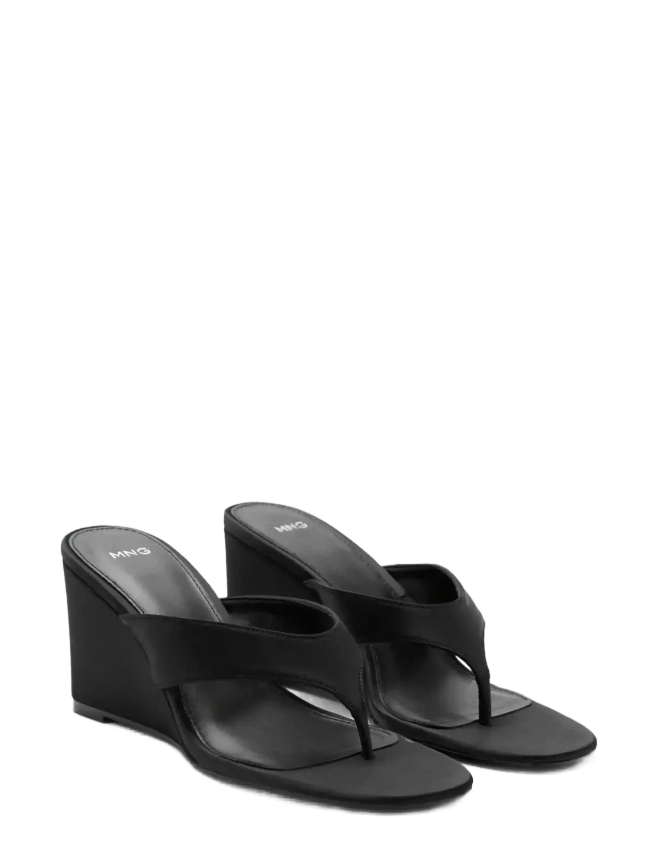 Mango - Satin strap wedge sandal - peoriided outlet-hindadega - black - 1