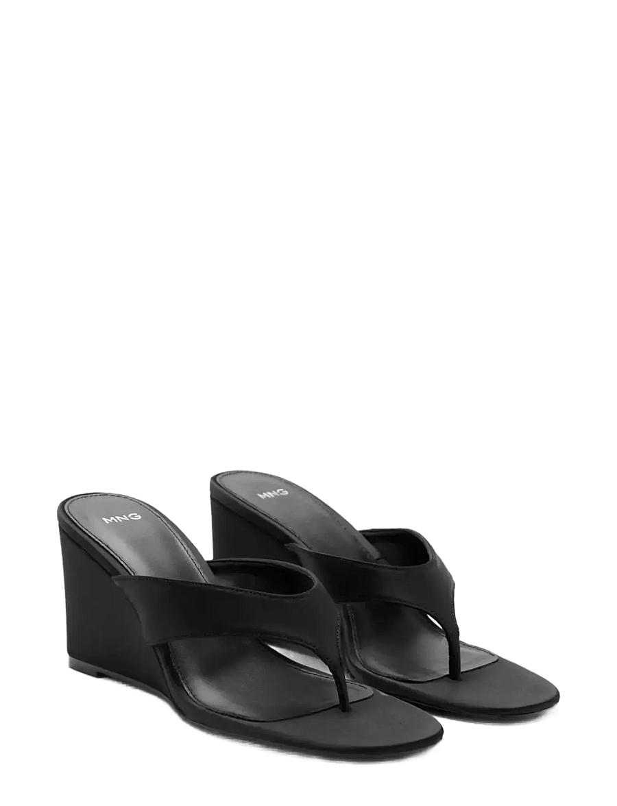 Mango - Satin strap wedge sandal - sandaletter - black - 1