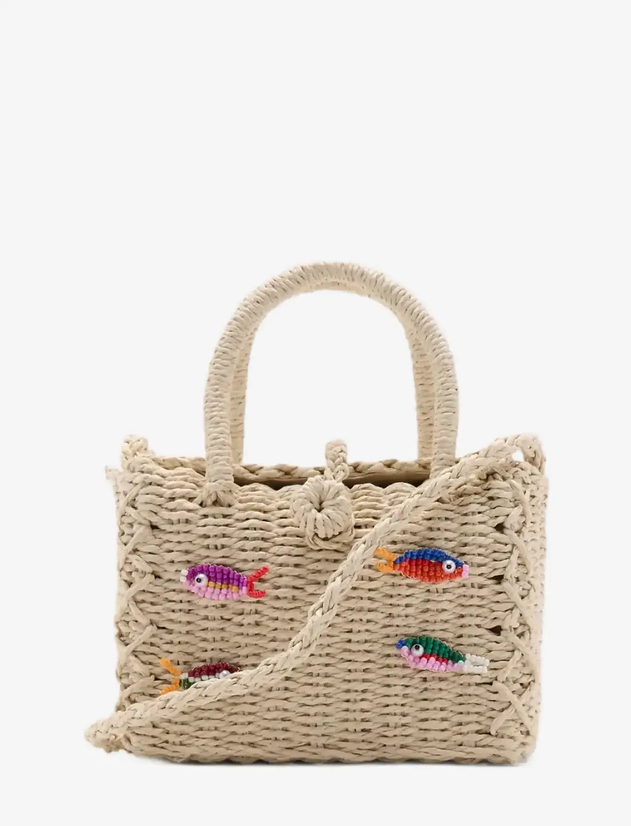 Mango - Mini raffia bag with fish design - totes & small bags - lt pastel brown - 0