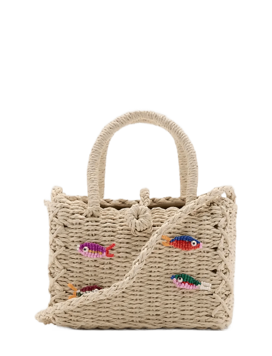 Mango - Mini raffia bag with fish design - tygpåsar & små väskor - lt pastel brown - 0