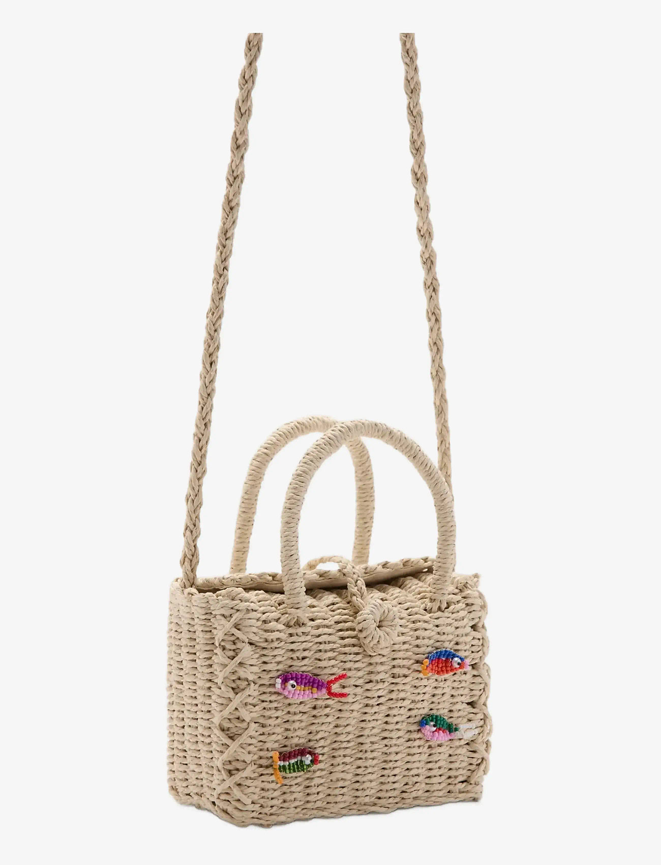 Mango - Mini raffia bag with fish design - totes & small bags - lt pastel brown - 1