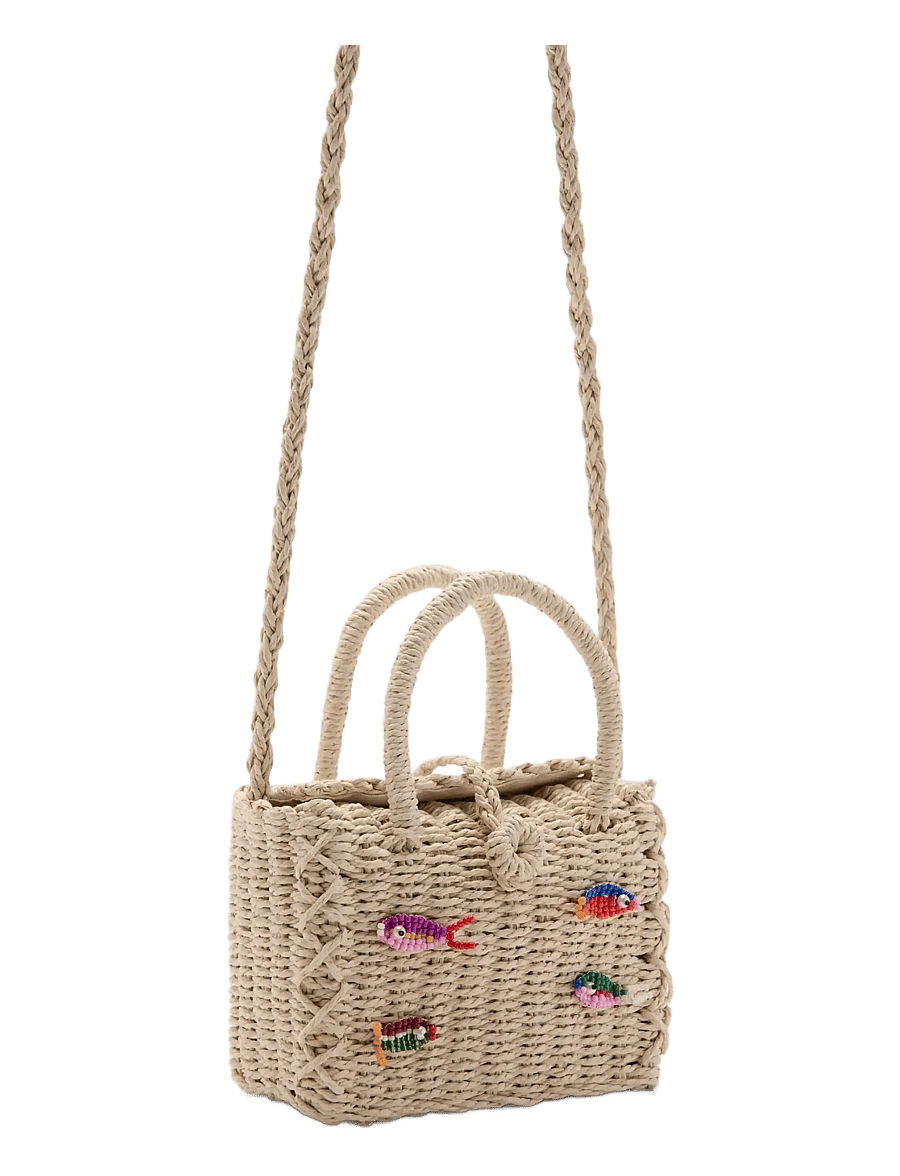 Mango - Mini raffia bag with fish design - tygpåsar & små väskor - lt pastel brown - 1