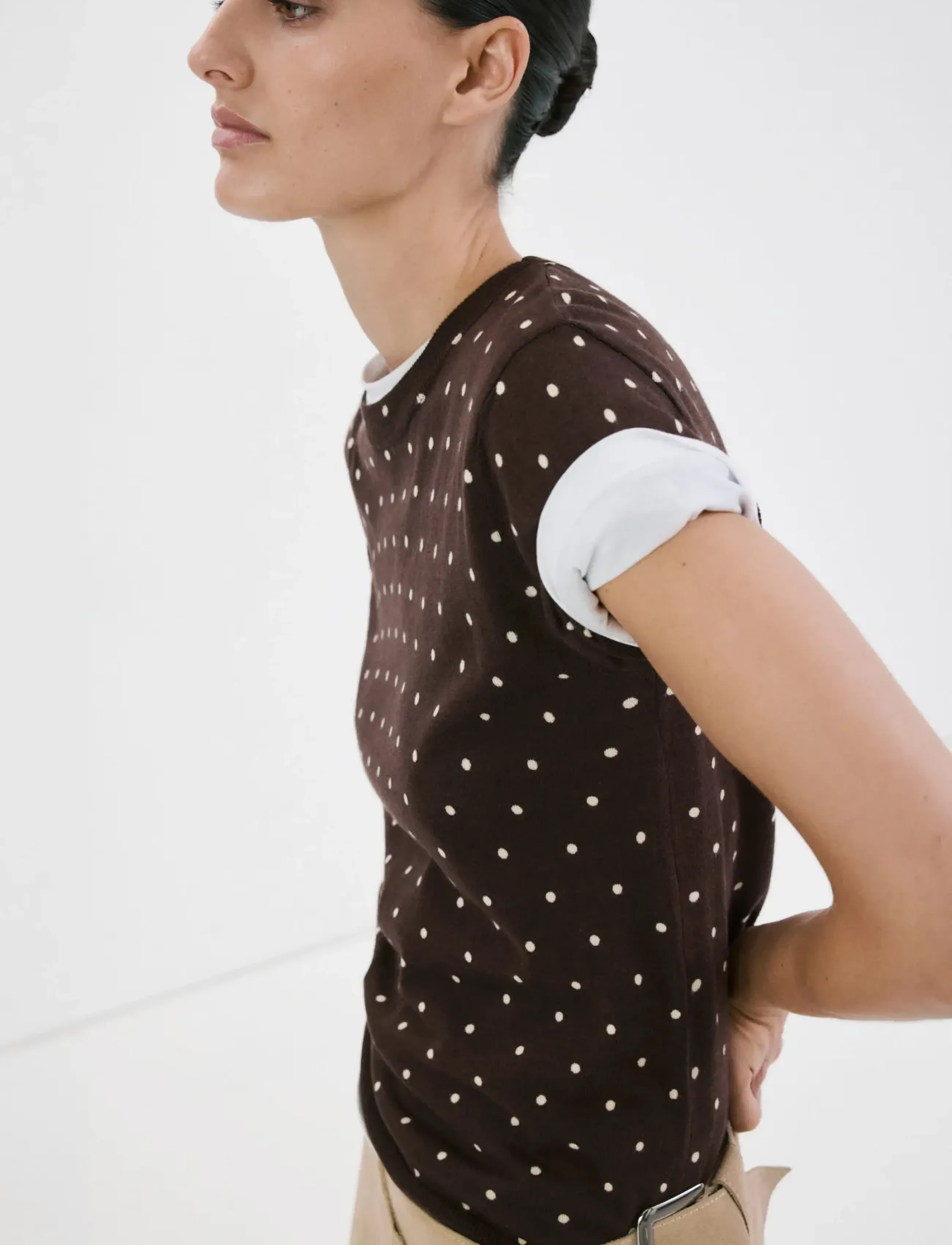 Mango Polka-Dot Knitted Sweater, S, Brown, Strik > Trøjer, Dame