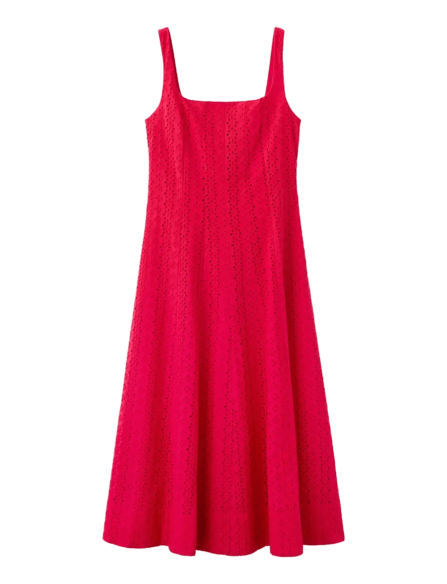 Mango - A-line dress with broderie anglaise embroidery - midiklänningar - red - 1