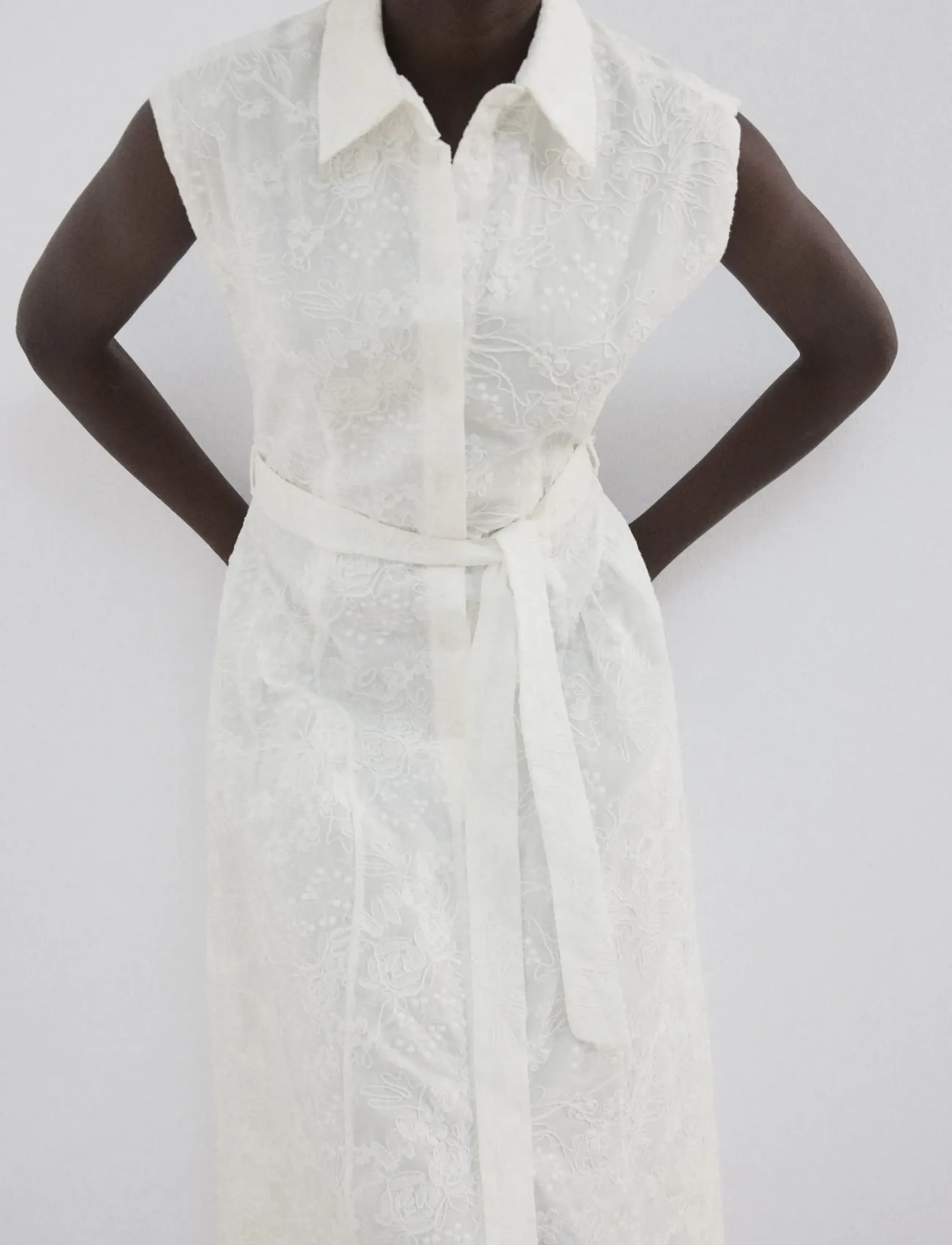 Mango Embroidered Belt Dress, L, Dresses, Beige - Knee-length & Midi, Frauen
