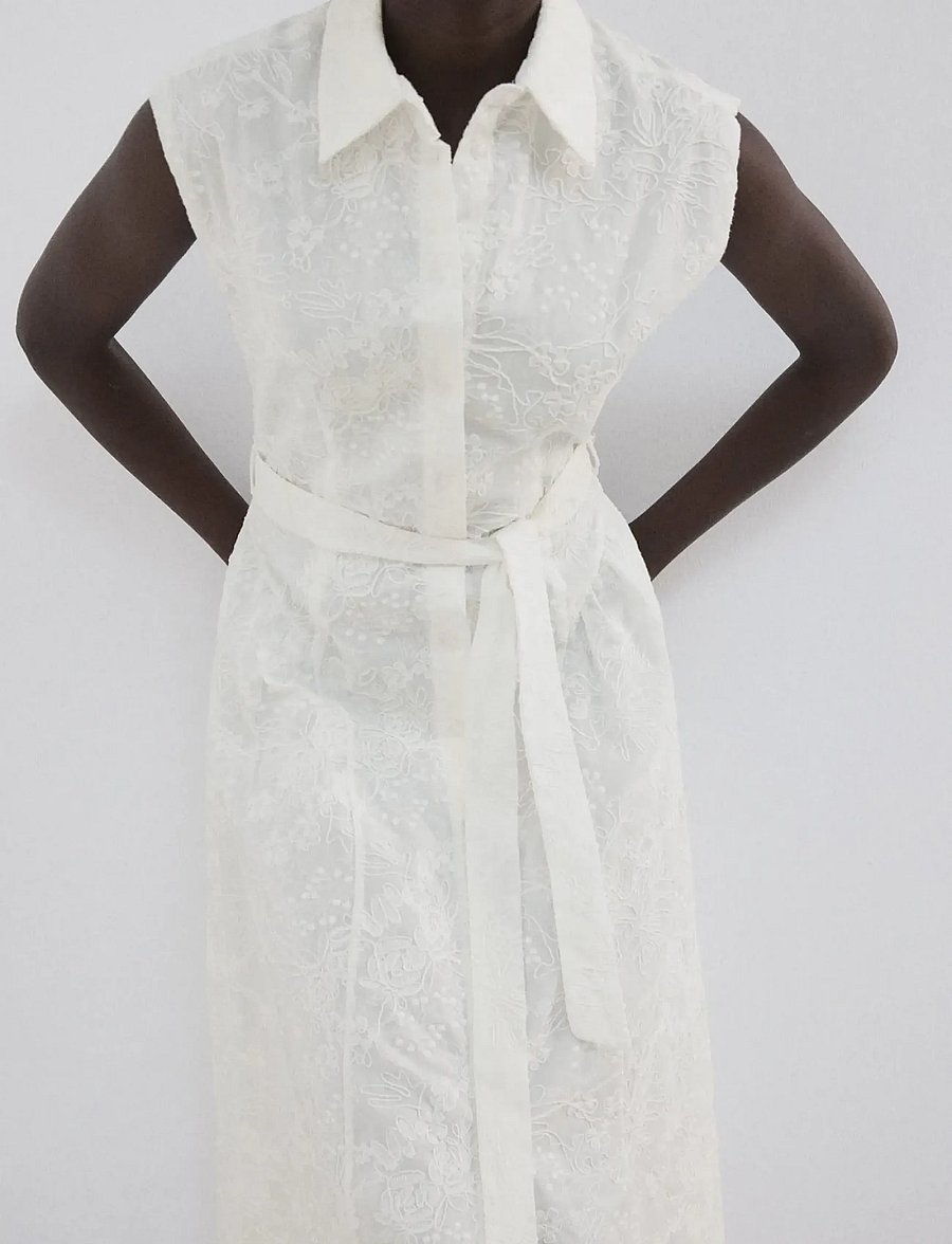 Mango - Embroidered belt dress - hemdkleider - light beige - 0