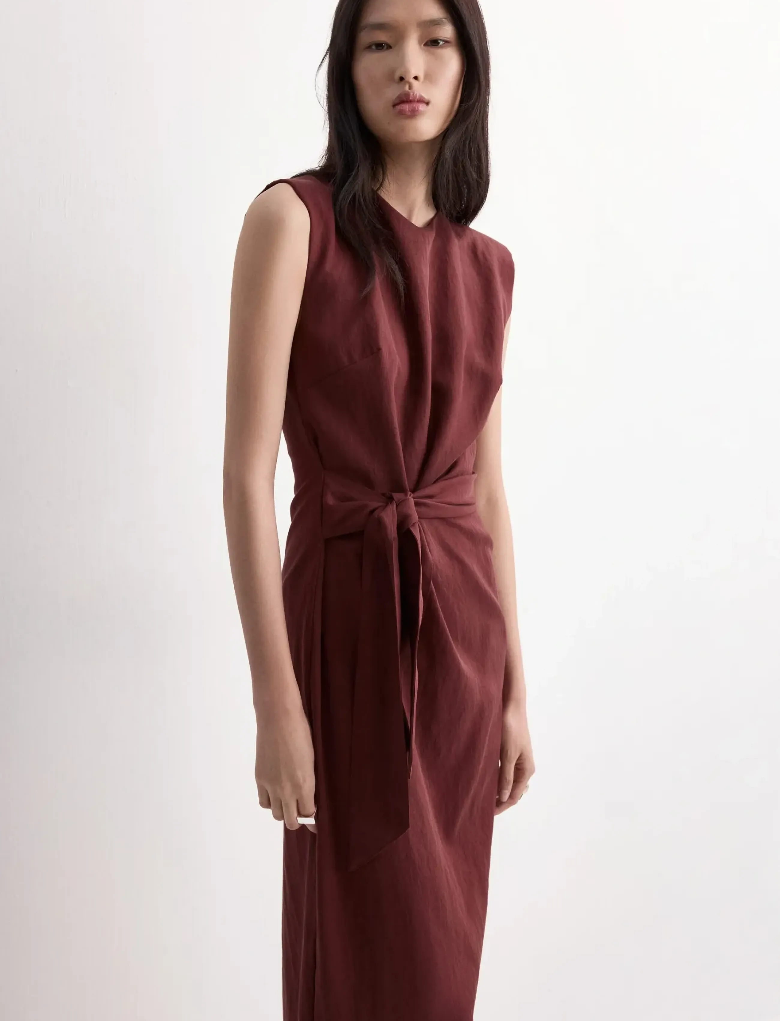 Mango Lyocell Dress With Knot Detail, Kvinder, Ærmeløs Knudedetalje Kjole, Bordeaux, Str: L