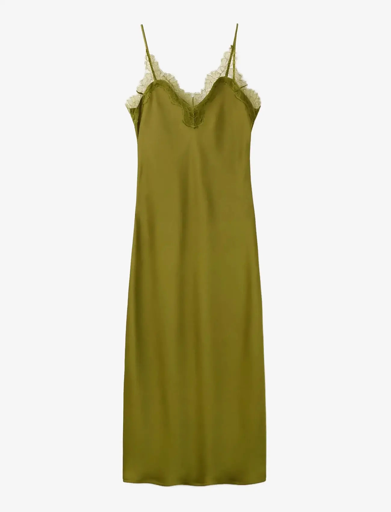 Mango - Satin camisole dress - slipklänningar - green - 1