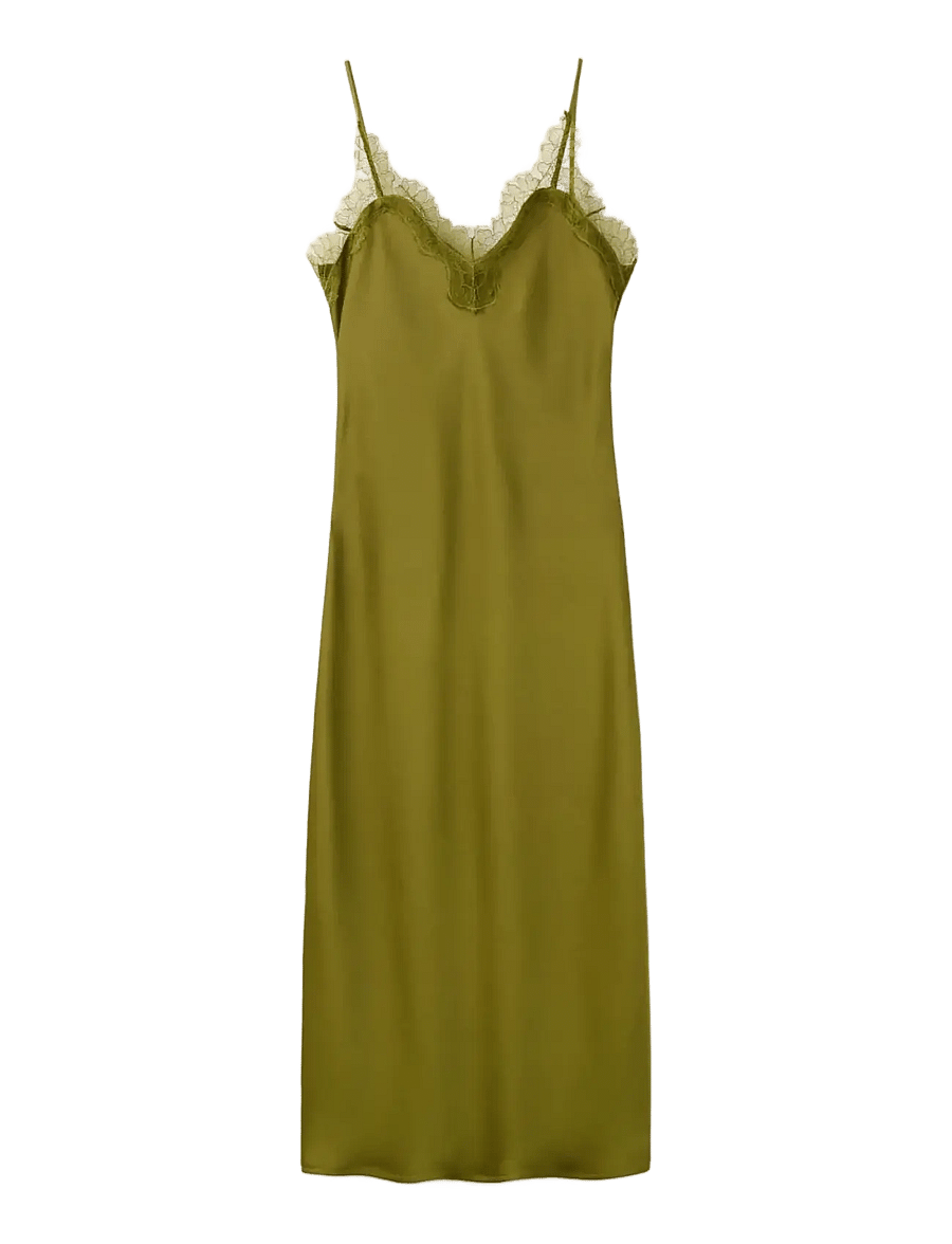 Mango - Satin camisole dress - slipklänningar - green - 1