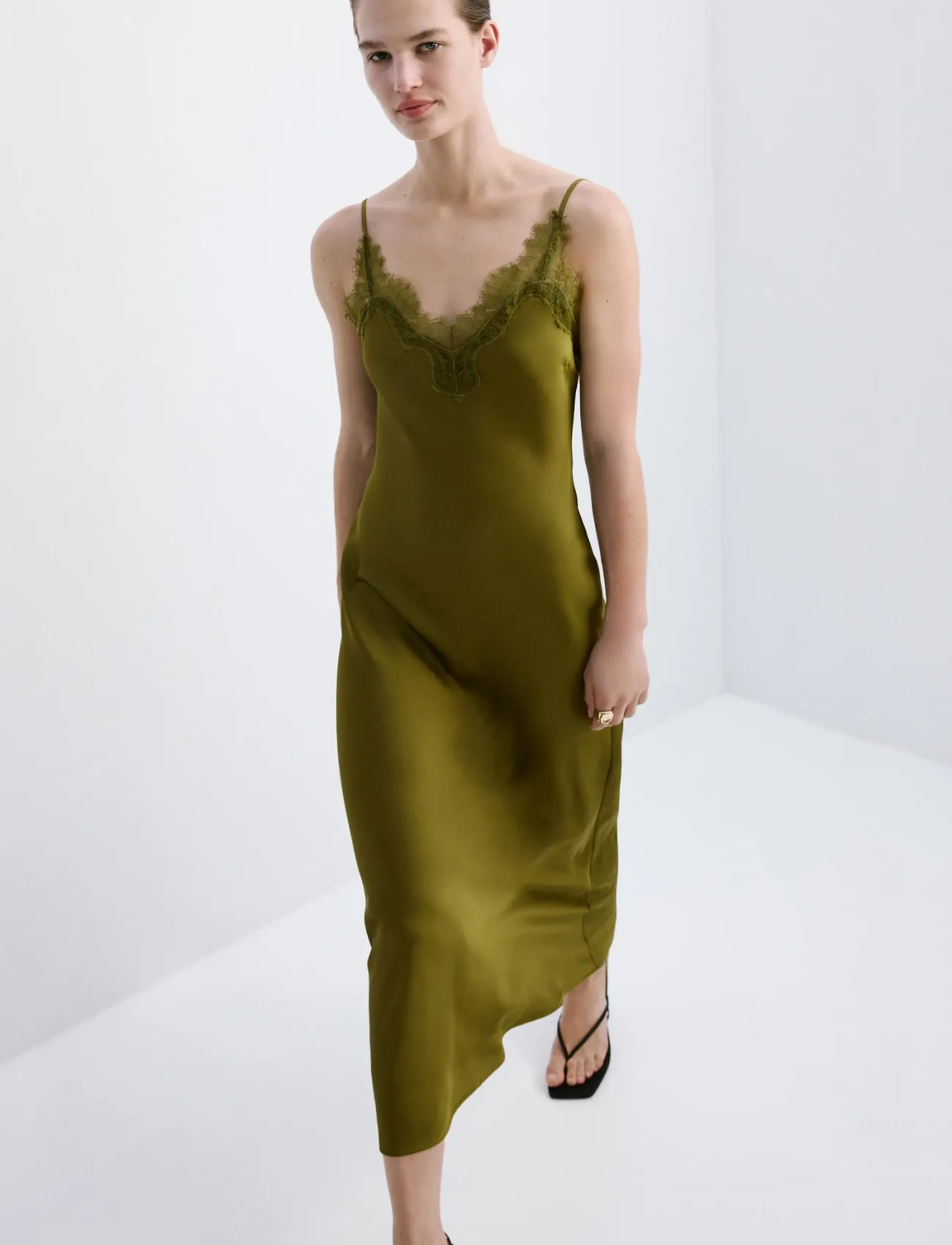 Mango Satin Camisole Dress, M, Dresses, Grün - Slip Frauen