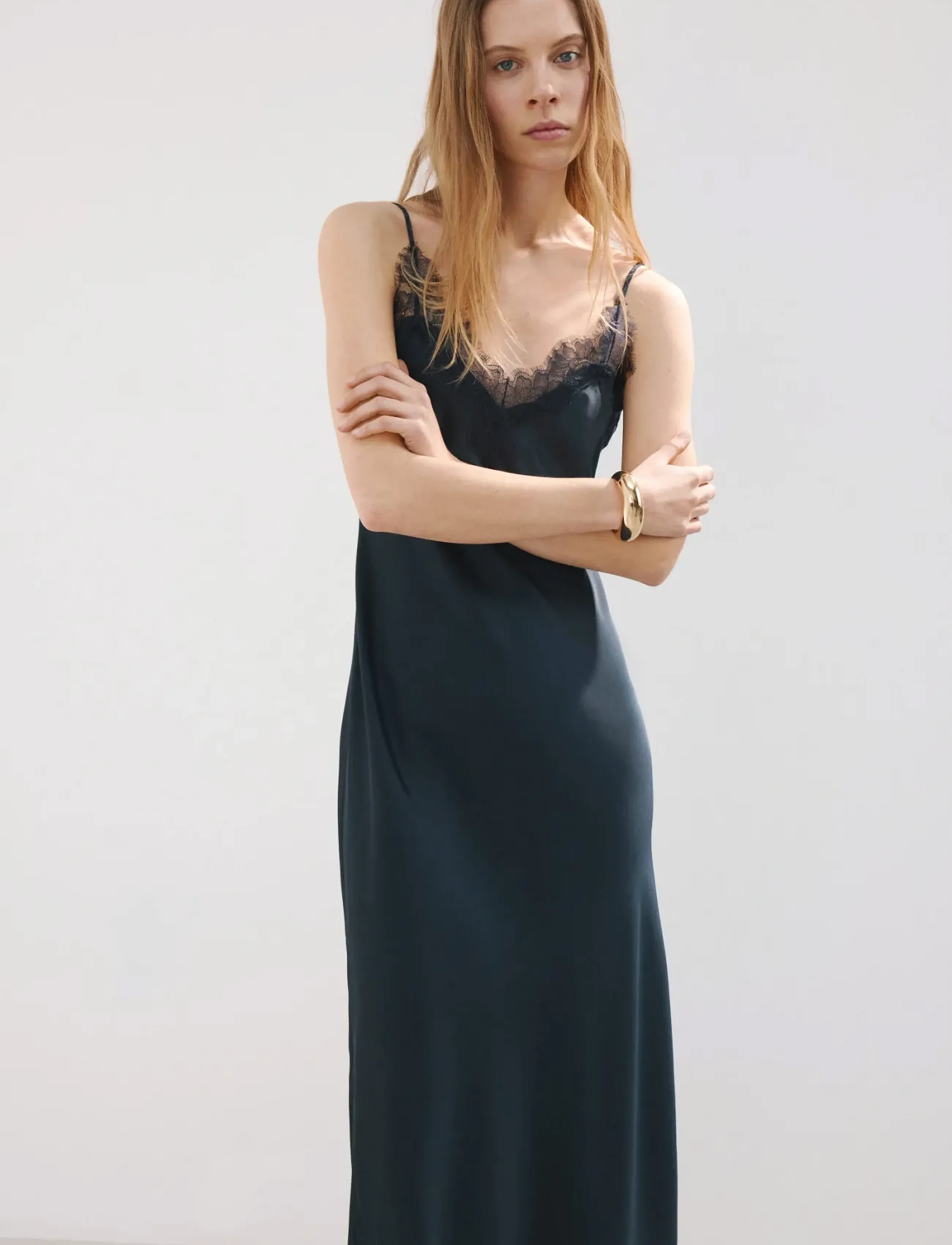 Mango Satin camisole dress - Slip dresses - NAVY / navy