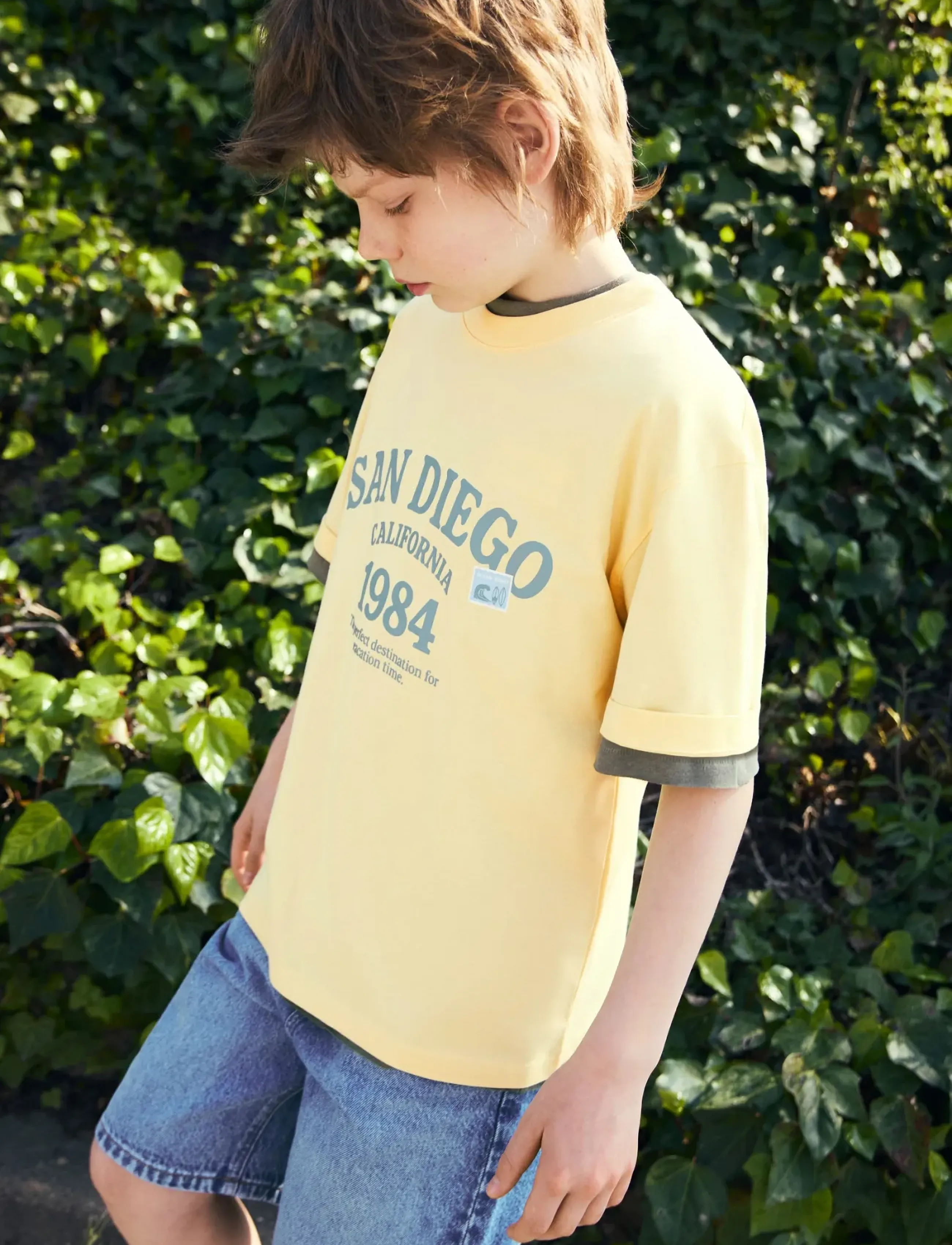 Mango Printed Cotton-Blend T-Shirt, 7-8, T-shirts, Gelb - Short-sleeved, Kinder