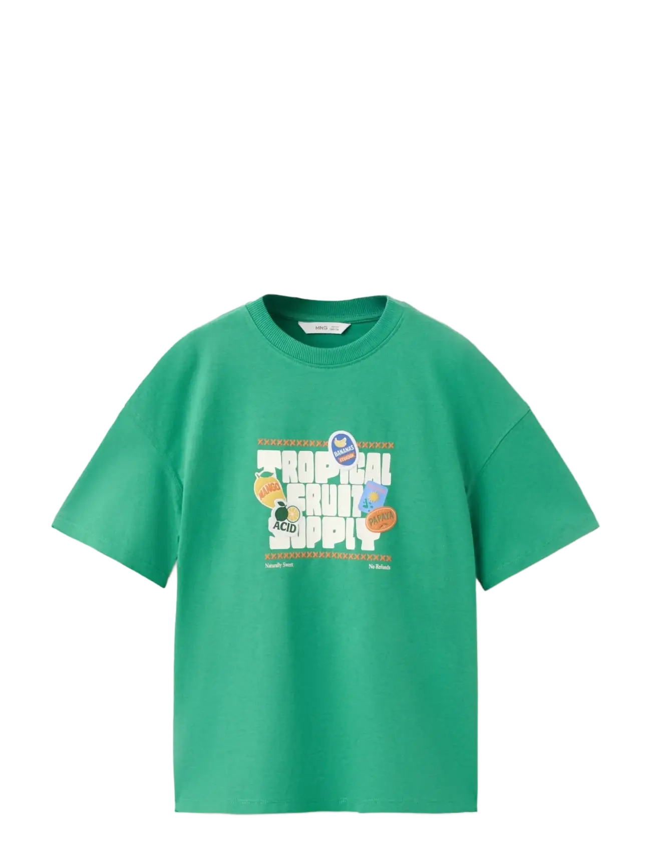 Mango Printed Cotton-Blend T-Shirt, Børn, Printet T-Shirt, Grøn, Str: 5-6