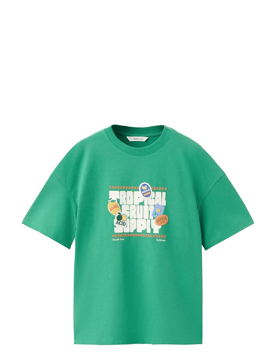 Mango - Printed cotton-blend t-shirt - kortærmede t-shirts - green - 0