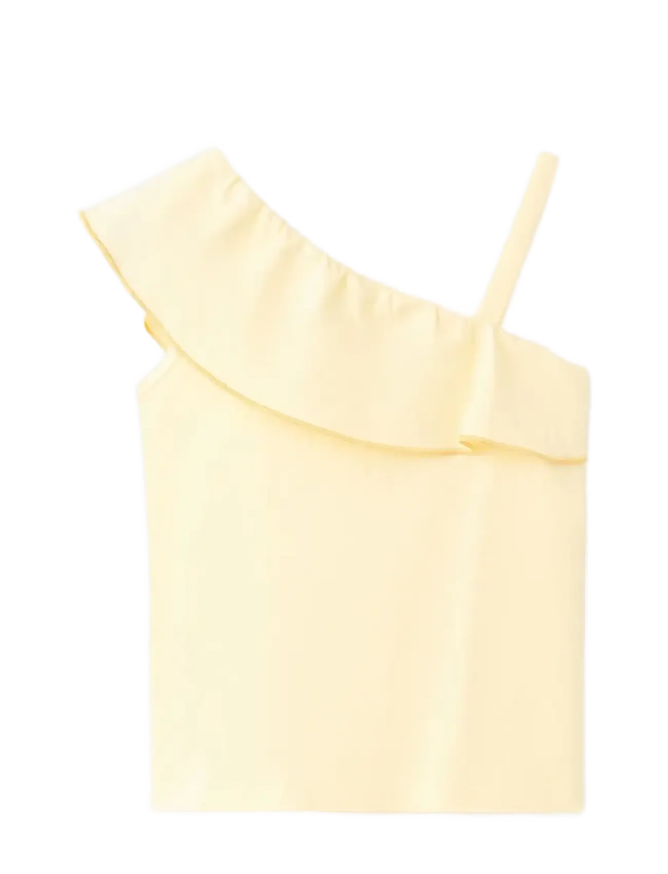 Mango Contrast Ruffle T-Shirt, Børn, One-Shoulder Flæsetop, Gul, Str: 18-24M
