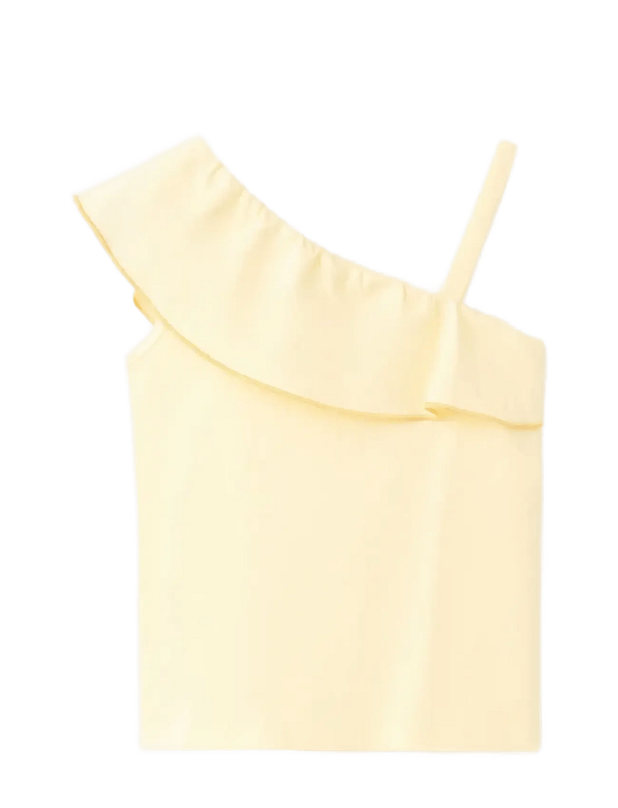 Mango - Contrast ruffle T-shirt - linnen - yellow - 0