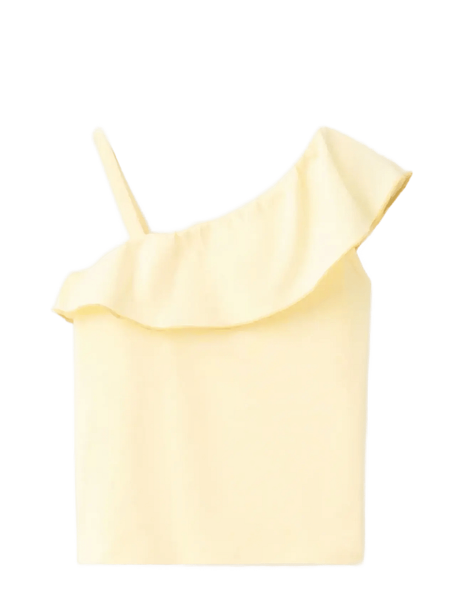 Mango - Contrast ruffle T-shirt - linnen - yellow - 1
