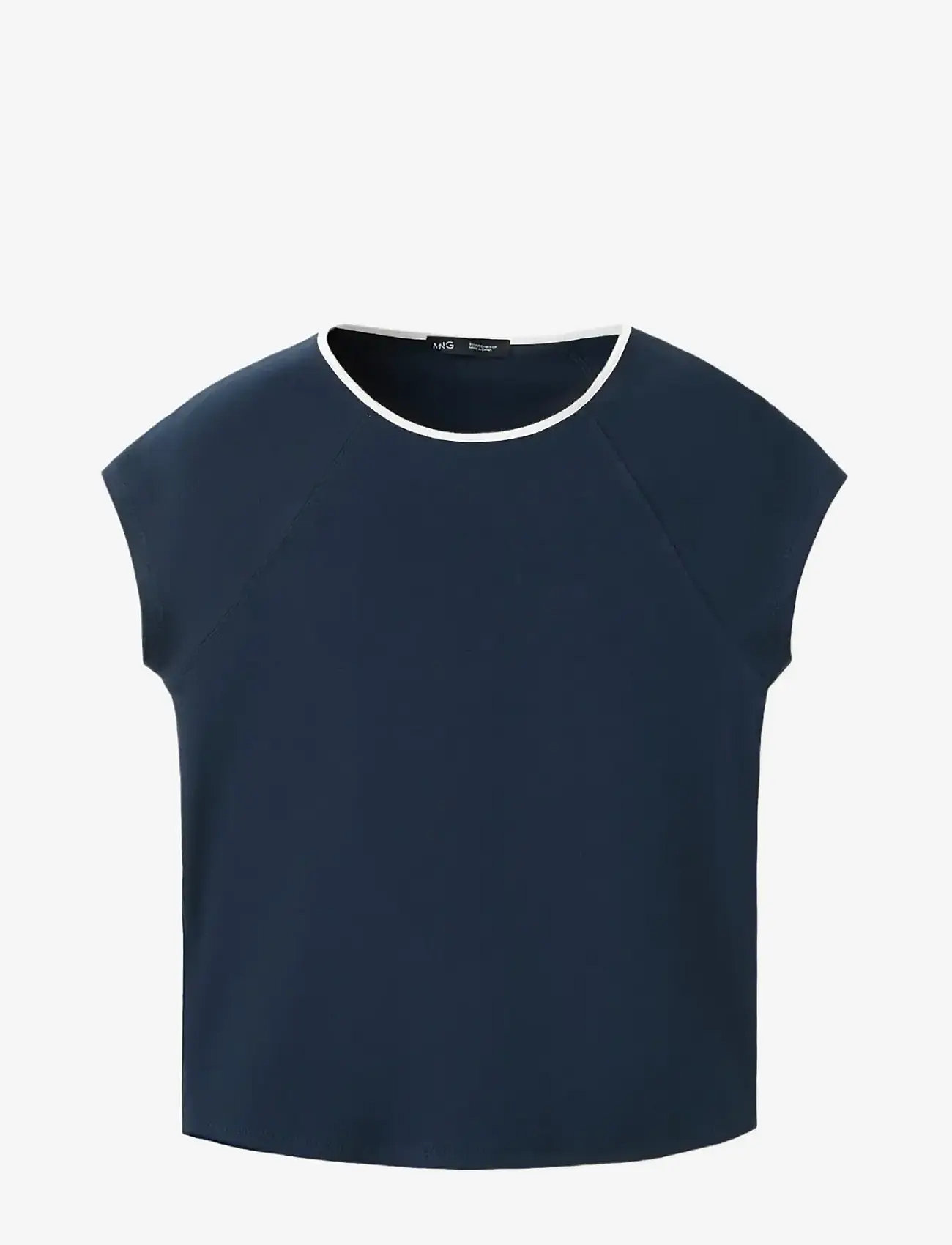 Mango - Cotton T-shirt with contrast piping - t-shirts - navy - 1